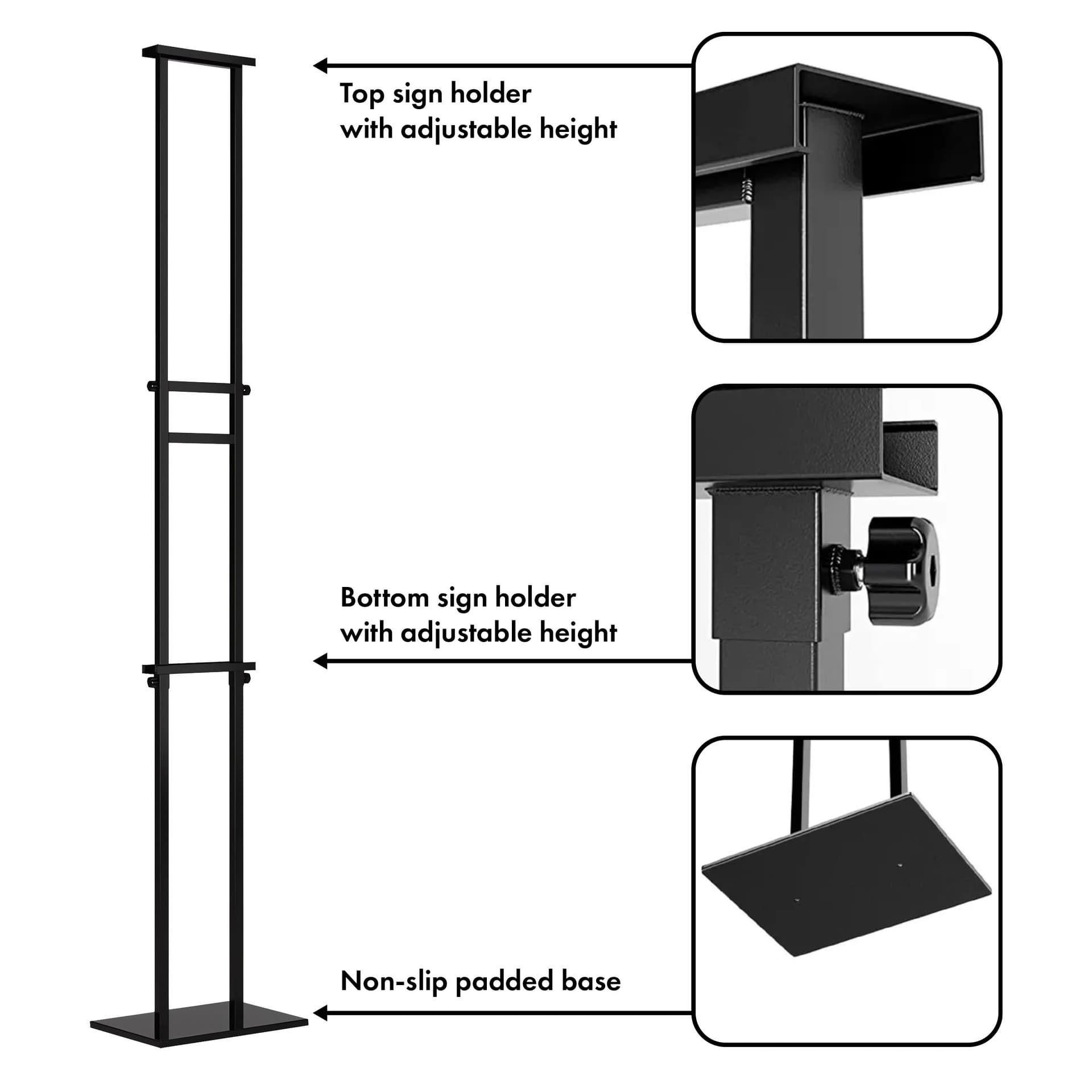 Free standing poster with non-slip padded base
