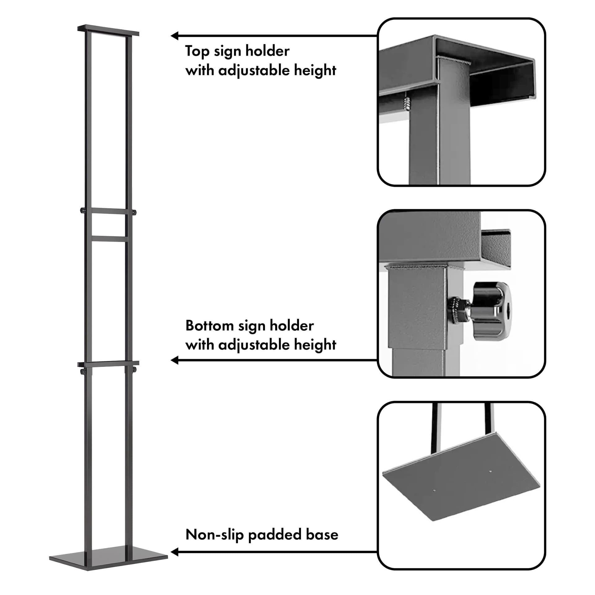 Free standing poster holder with non-slip padded base