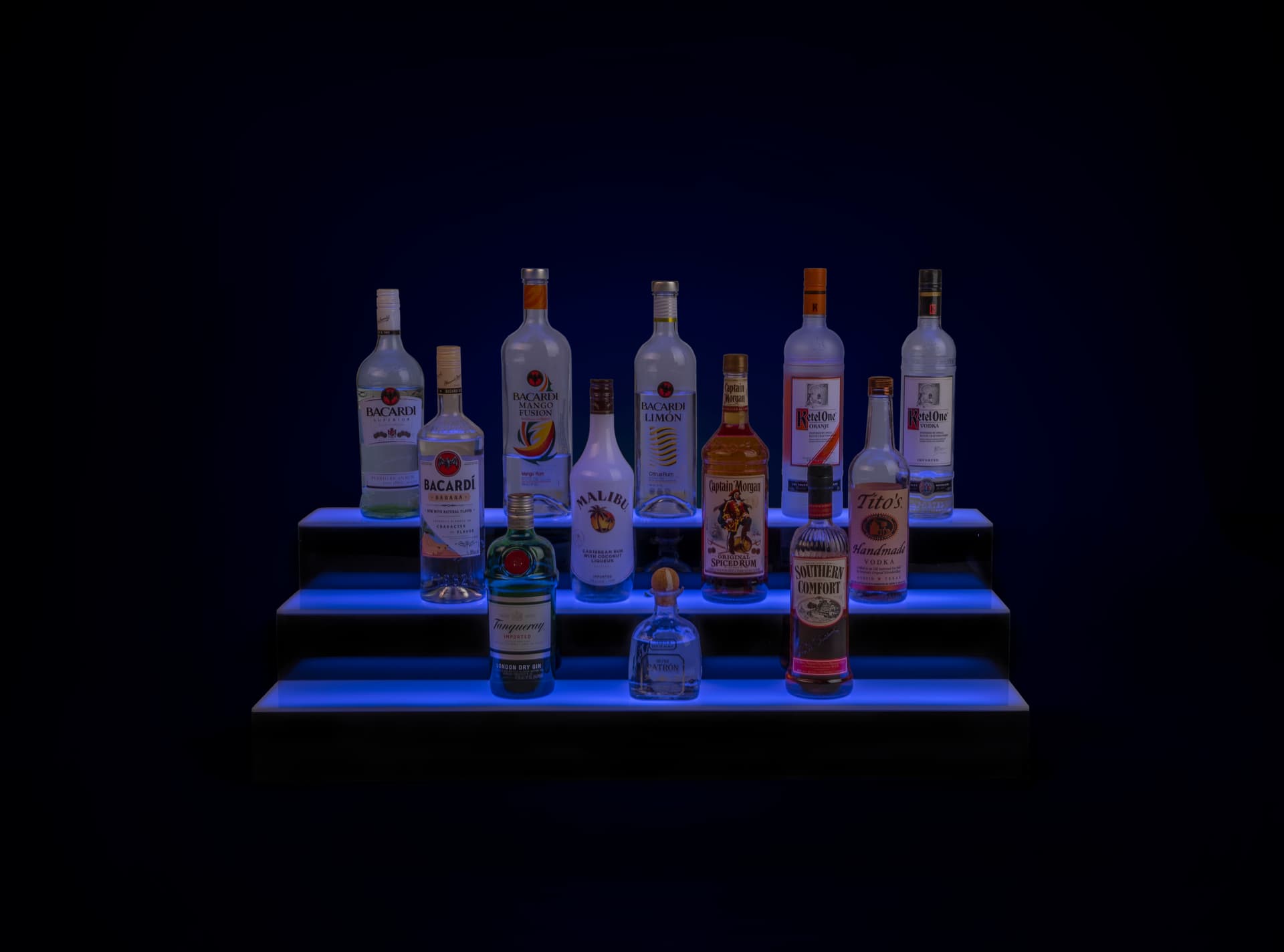 soft light tiered LED bar shelf displays