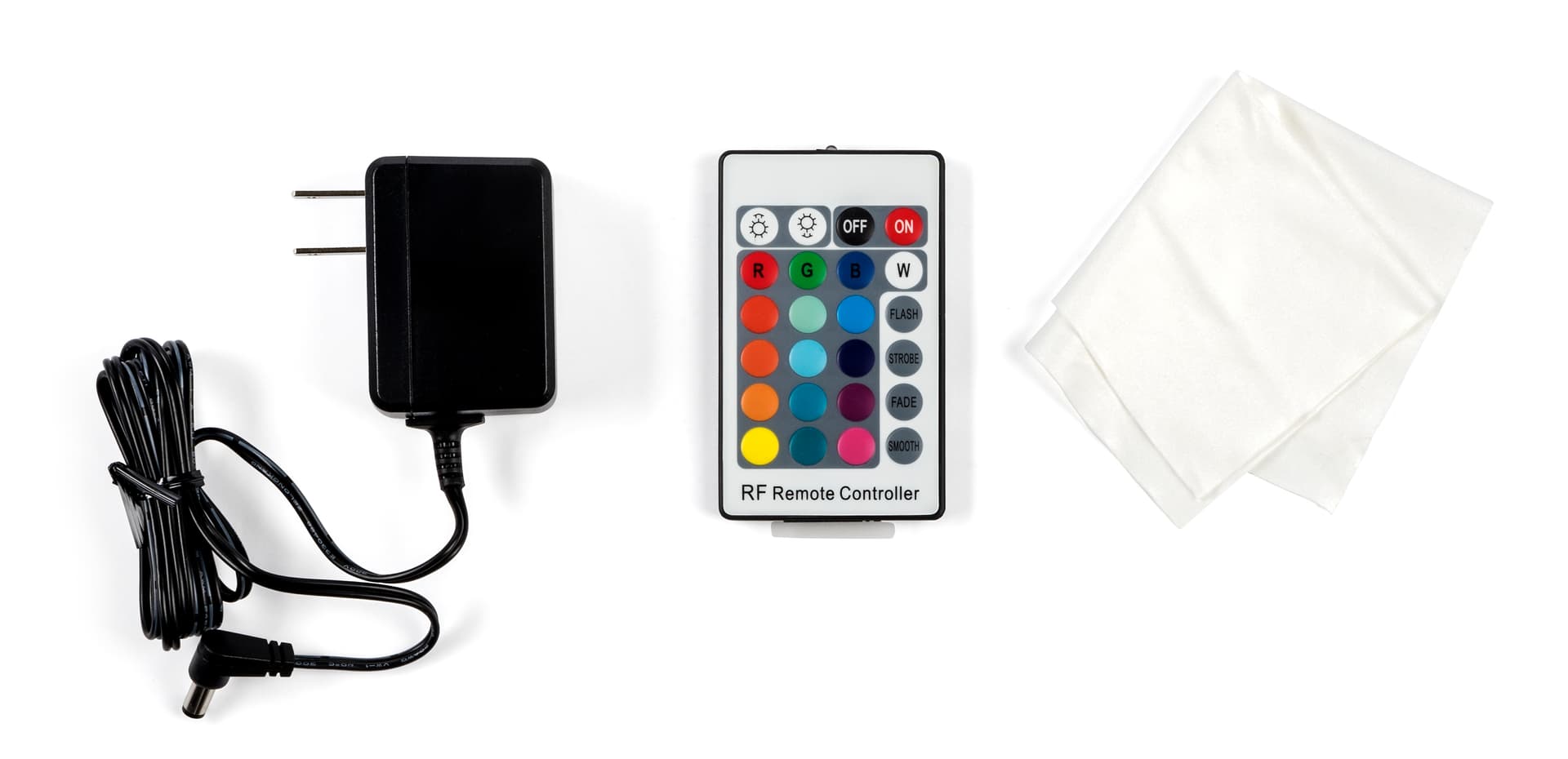 tiered LED bar shelf displays charge cable and remote