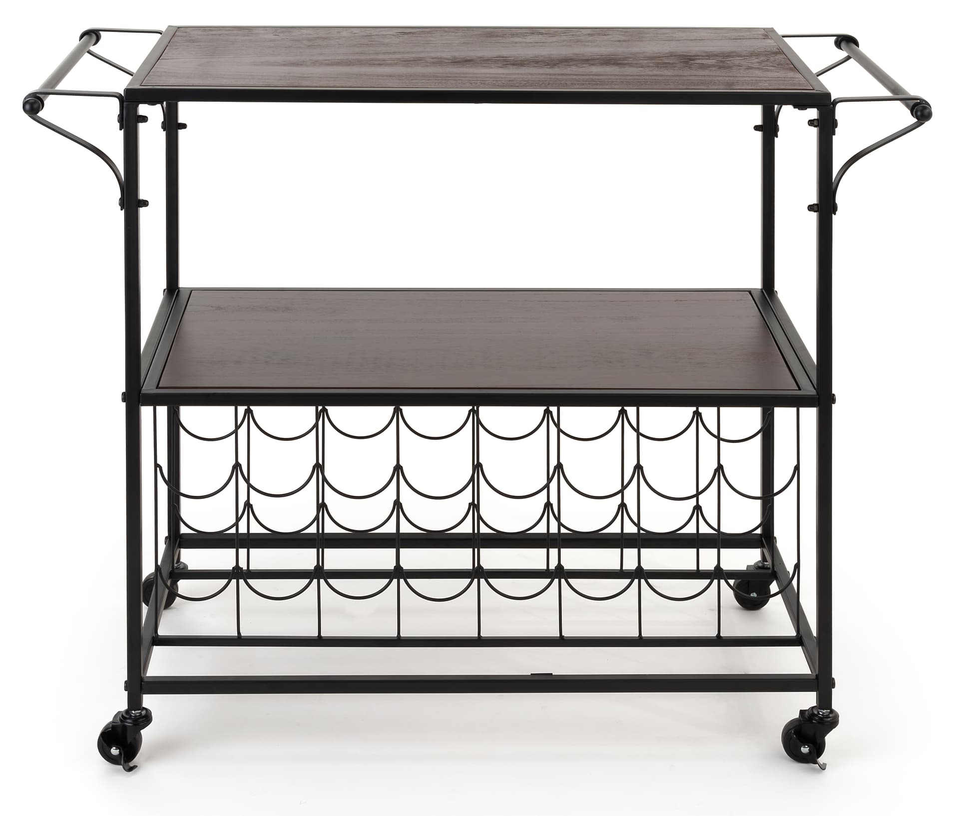 31 inch tall liquor cart with wine rack features two metal handles 