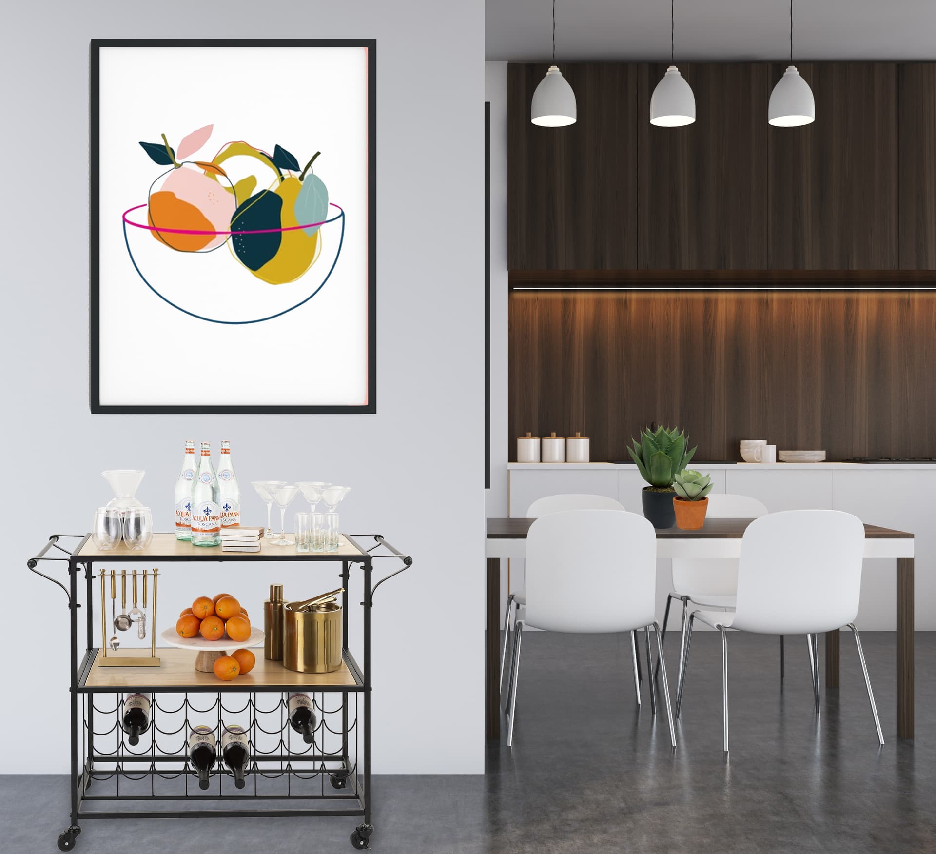 Two-tone liquor cart with wine rack is easy to assemble 