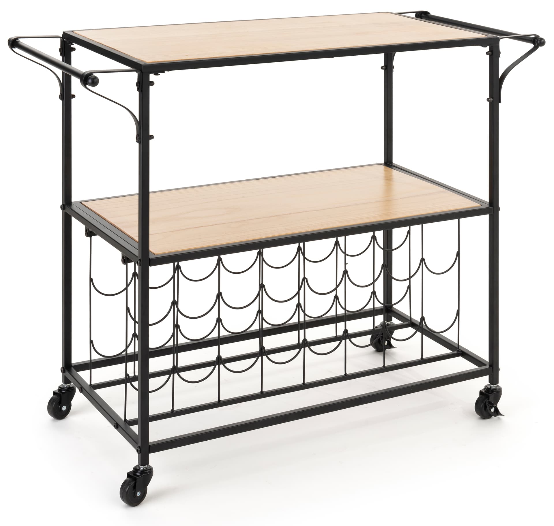 Liquor cart with wine rack and 16 sections for bottles