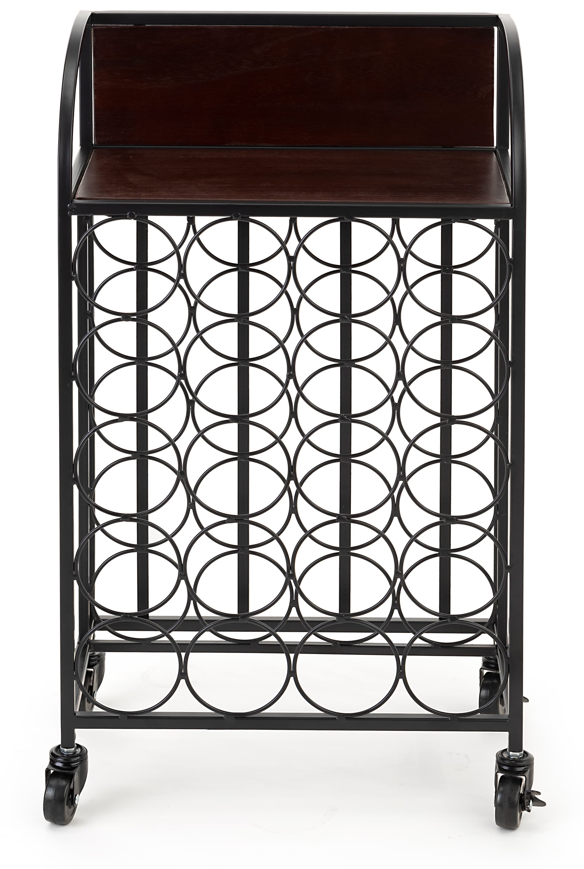 Wine rack with wheels and capacity for 20 bottles