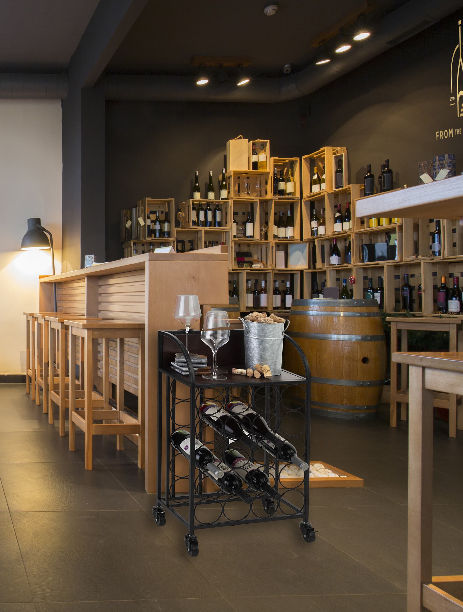 Wine rack with wheels features 110 pound overall weight capacity 