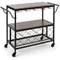 37 x 28 Wood and Metal Bar Cart with 9 Bottle Compartments, Caster Wheels - Black