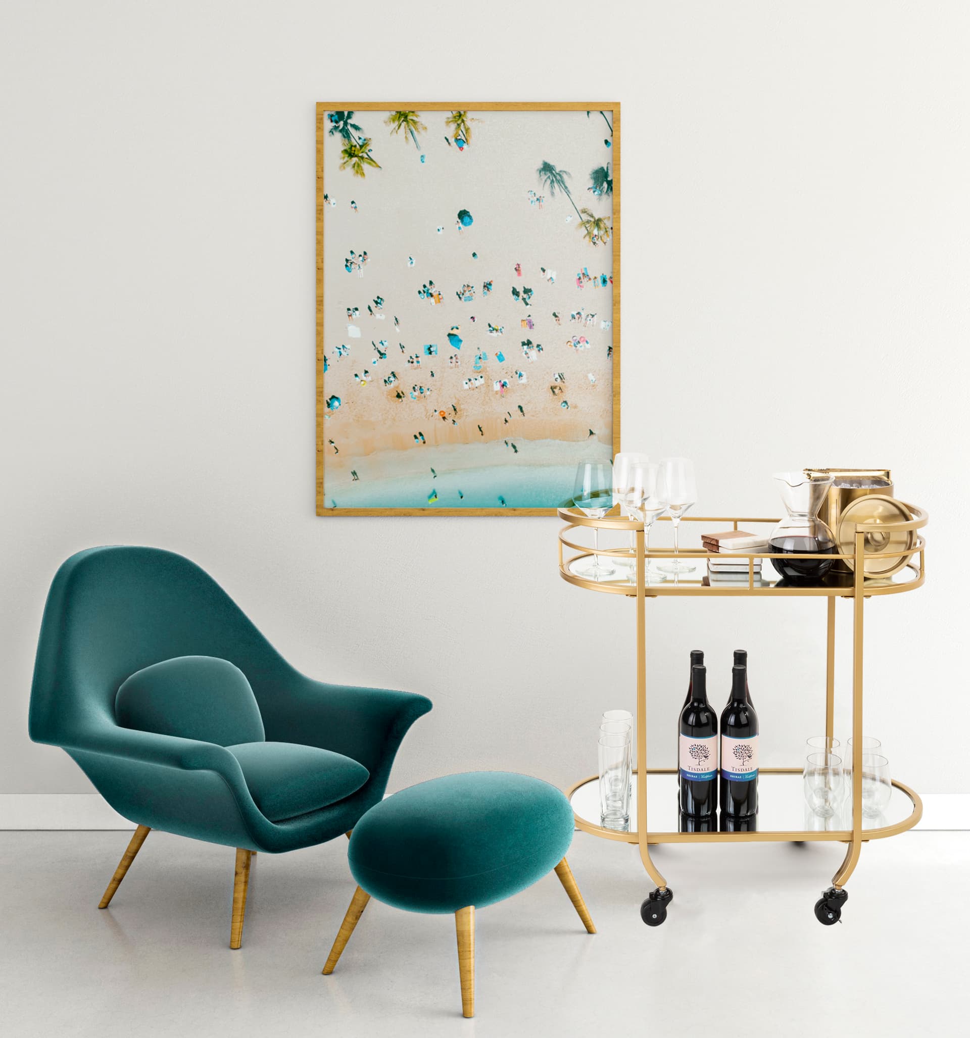 Oval serving cart on wheels with 44 pound weight capacity 