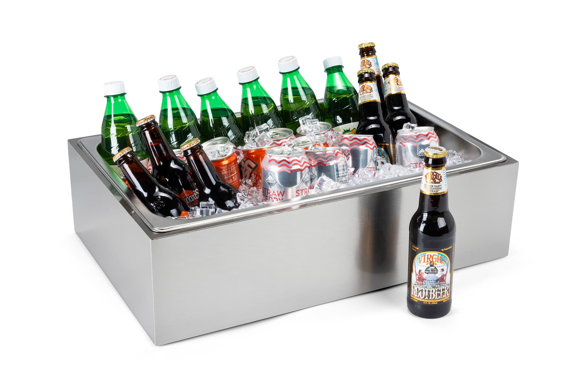 Stainless steel ice holder housing with open top design