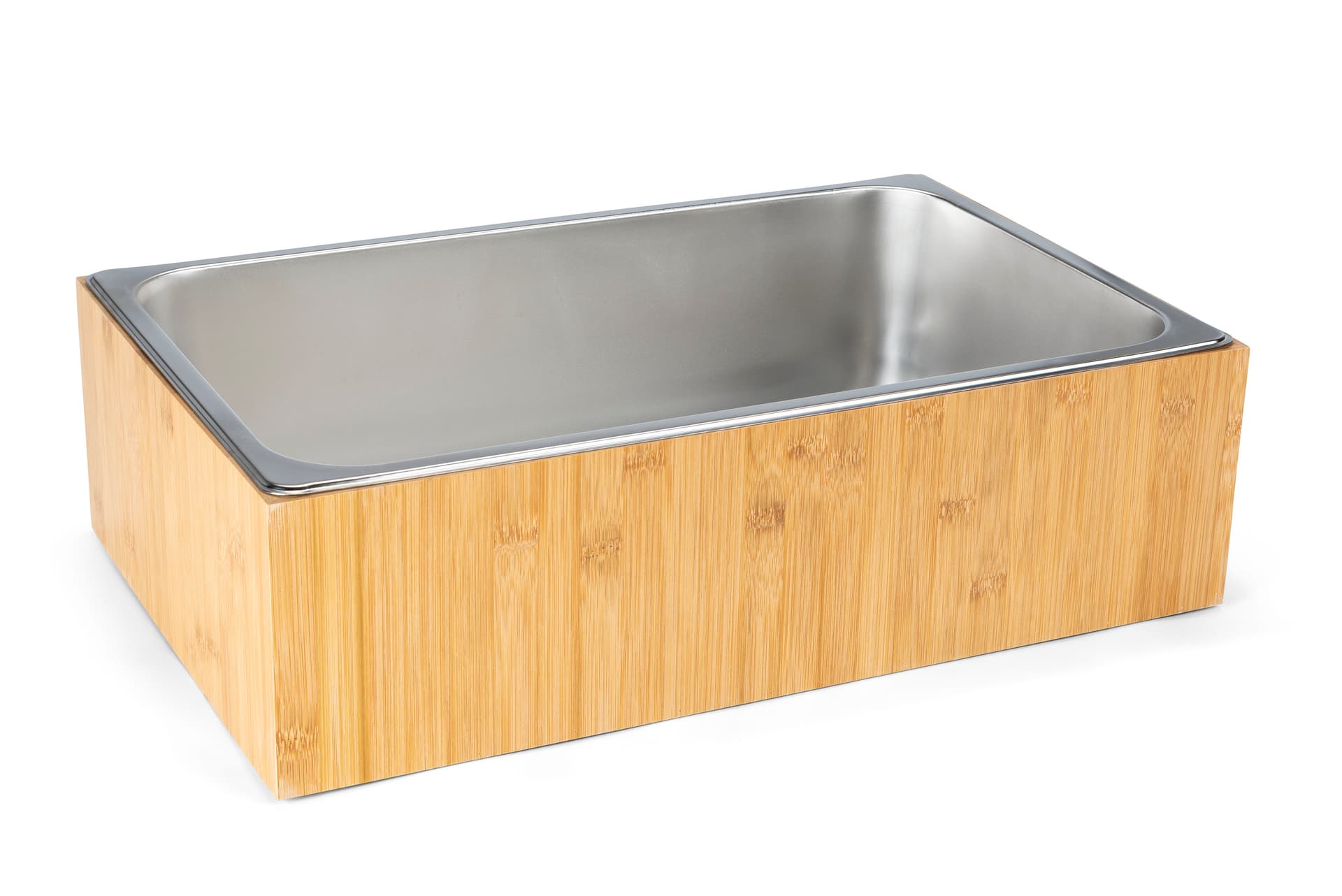 Ice pan with bamboo housing and removable stainless steel pan