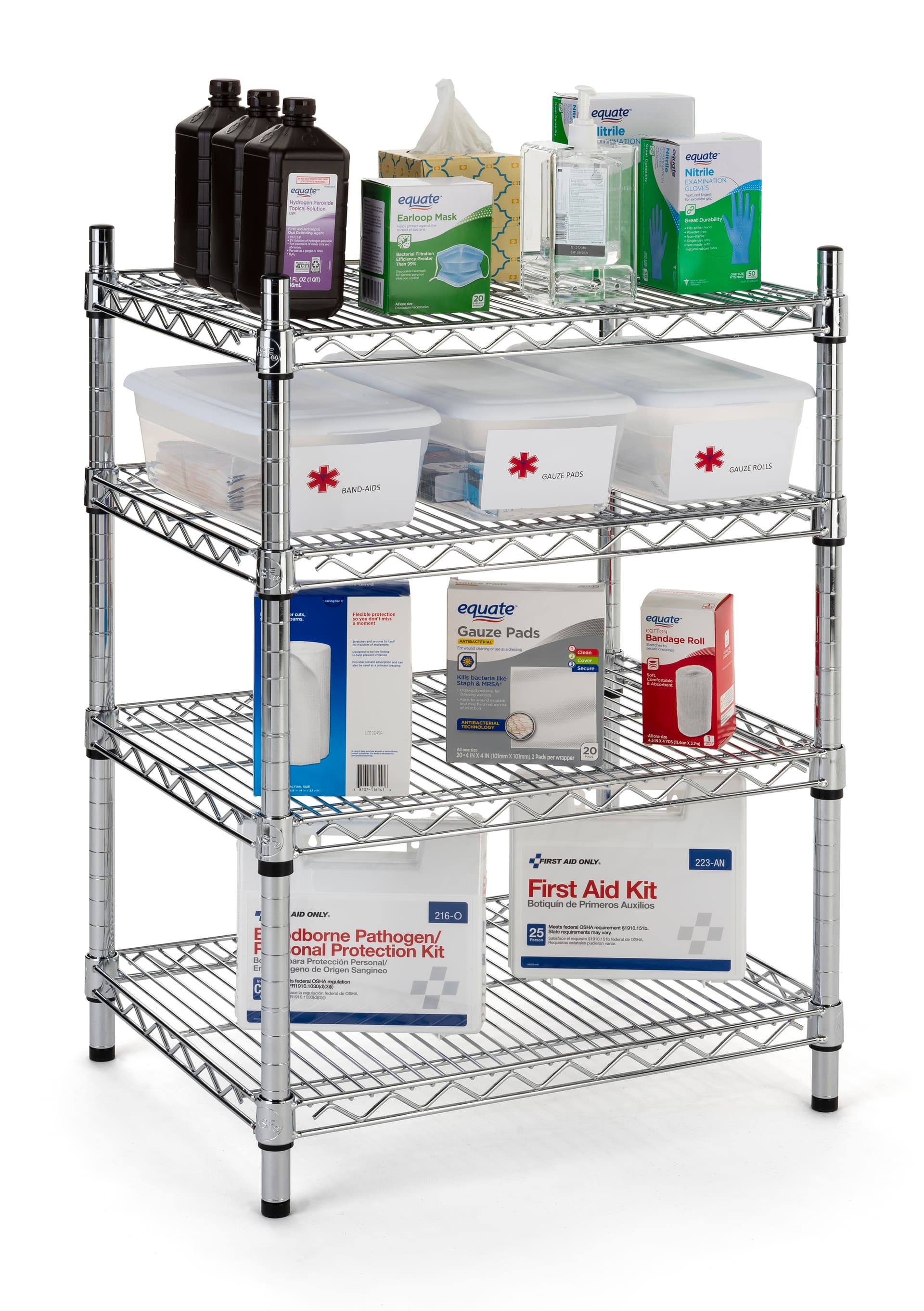 Metal wire shelving unit with adjustable tiers