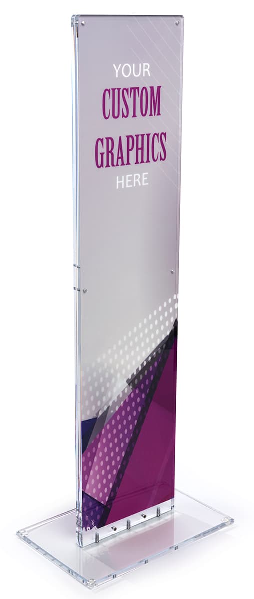 Indoor acrylic floor sign totem display designed for custom printed insert