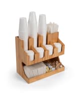 17.6w x 15.6h wood coffee condiment station organizer with 11 pockets