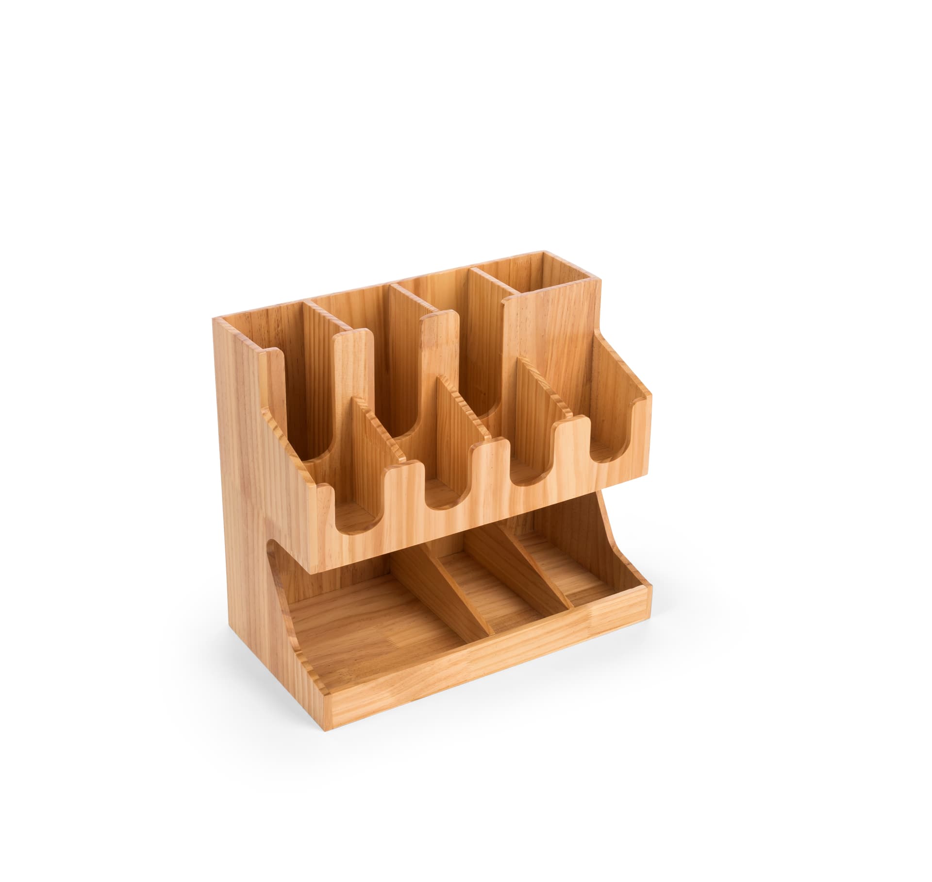 Countertop wood coffee condiment station organizer