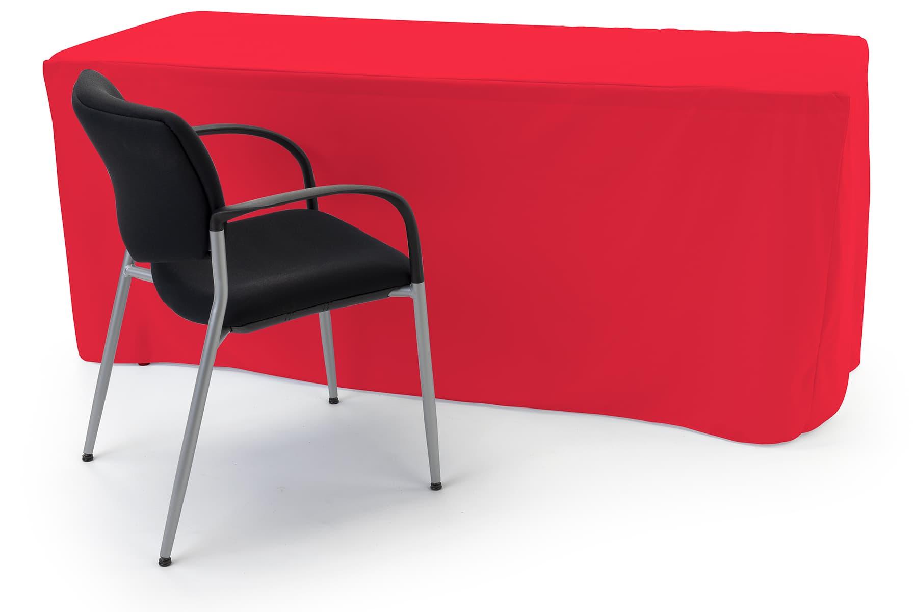 Trade show table throws with solid red coloring