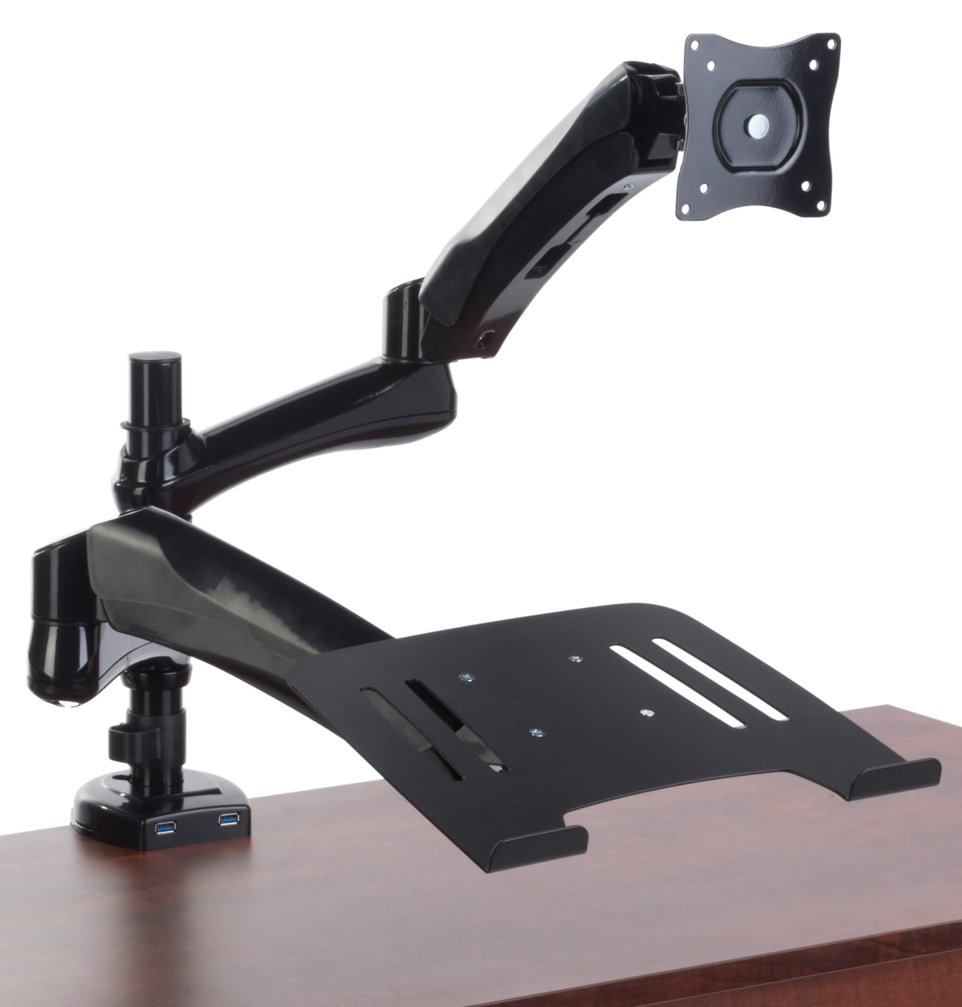 Desk Mount Dual Monitor Arm with Laptop Holder
