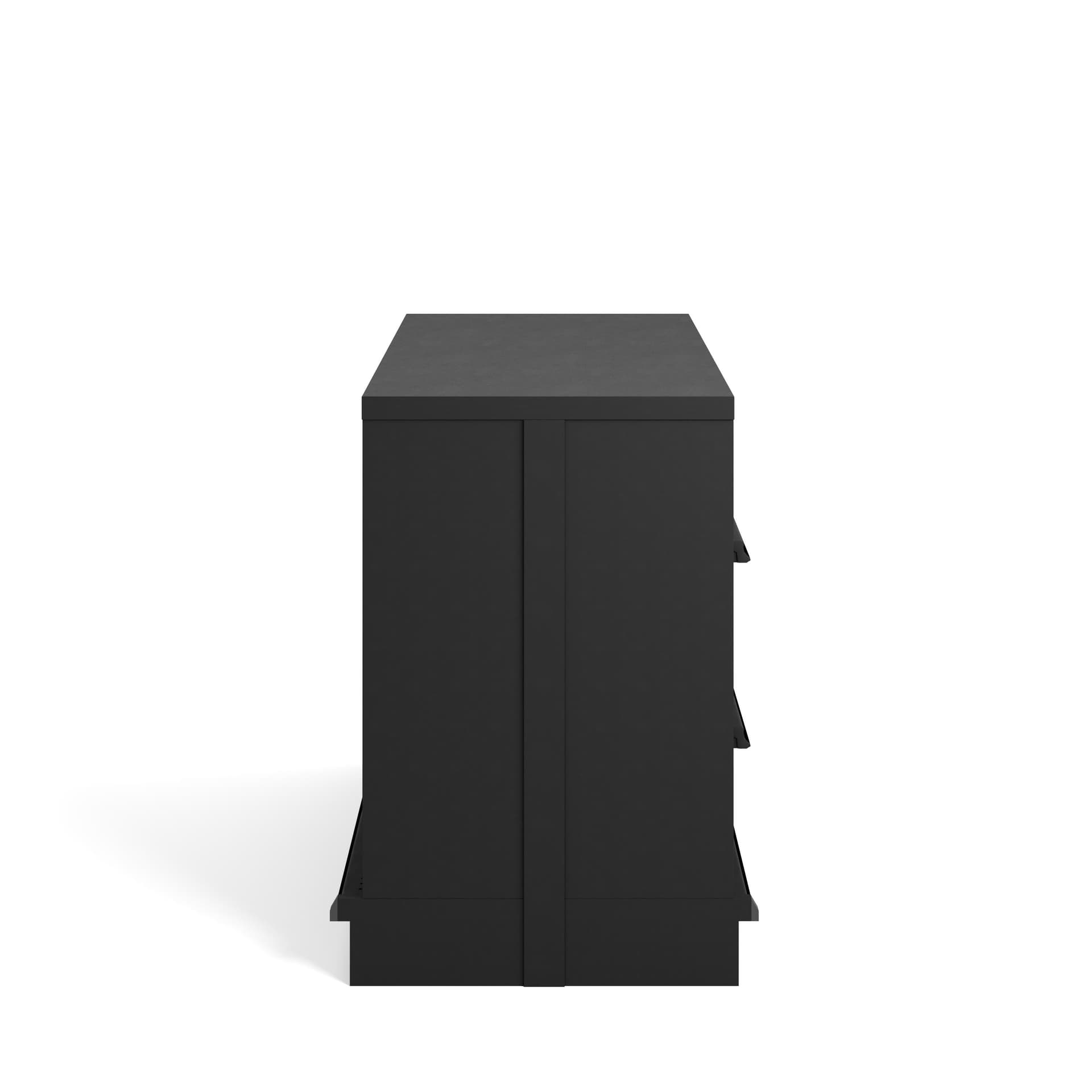 Retail cash wrap counter exhibiting the side profile of the unit