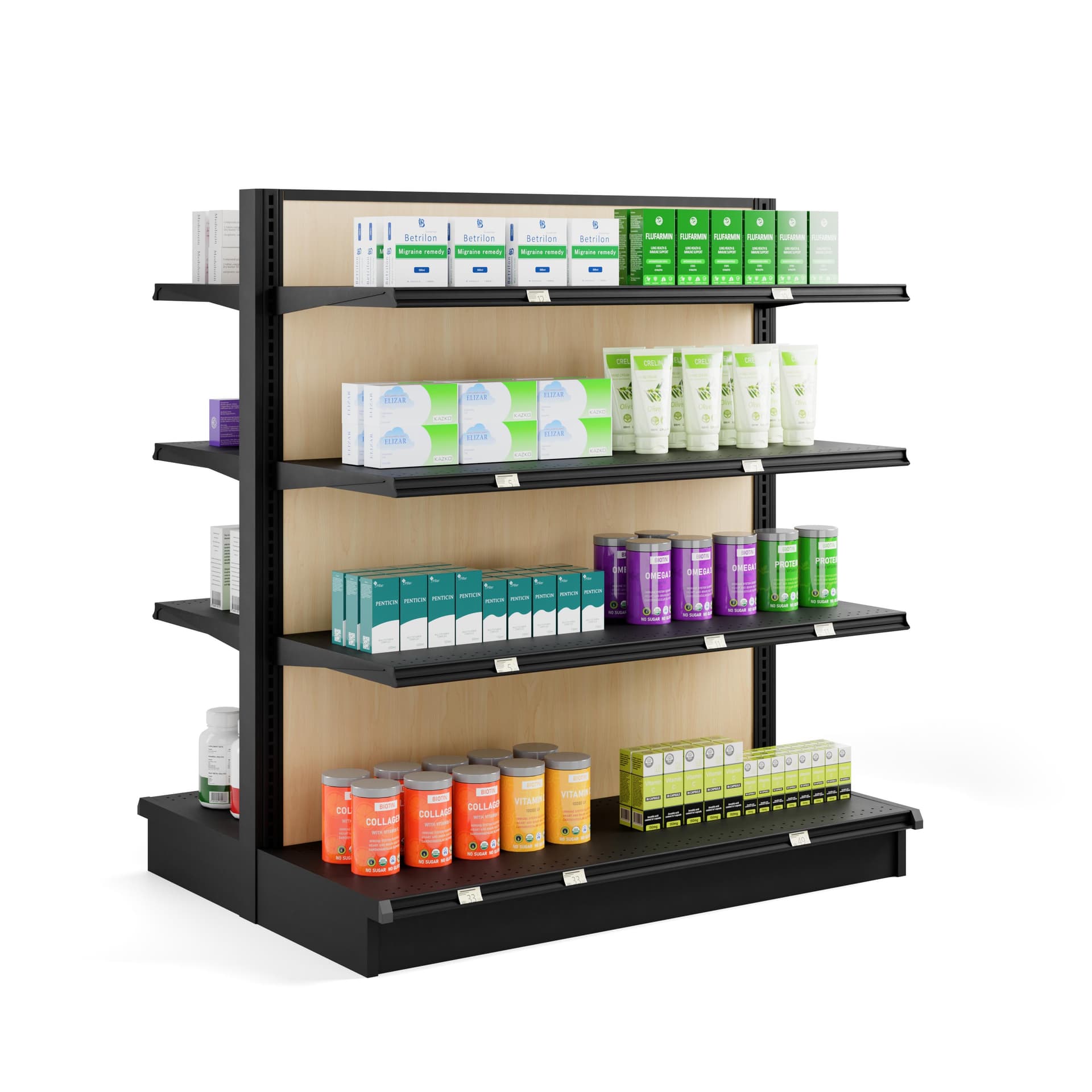 retail gondola shelving with 500lb weight capacity per shelf