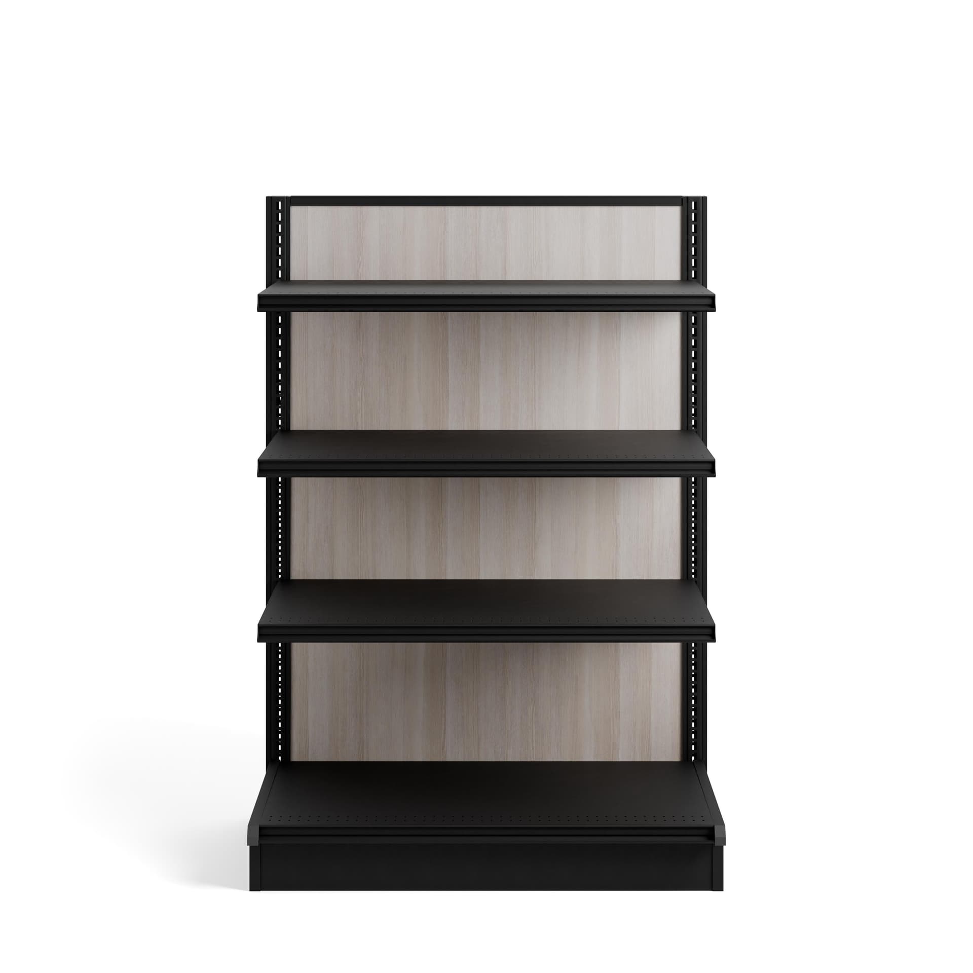 Endcap add-on for GDBL retail gondolas compatible showcasing the unit bare and without any products