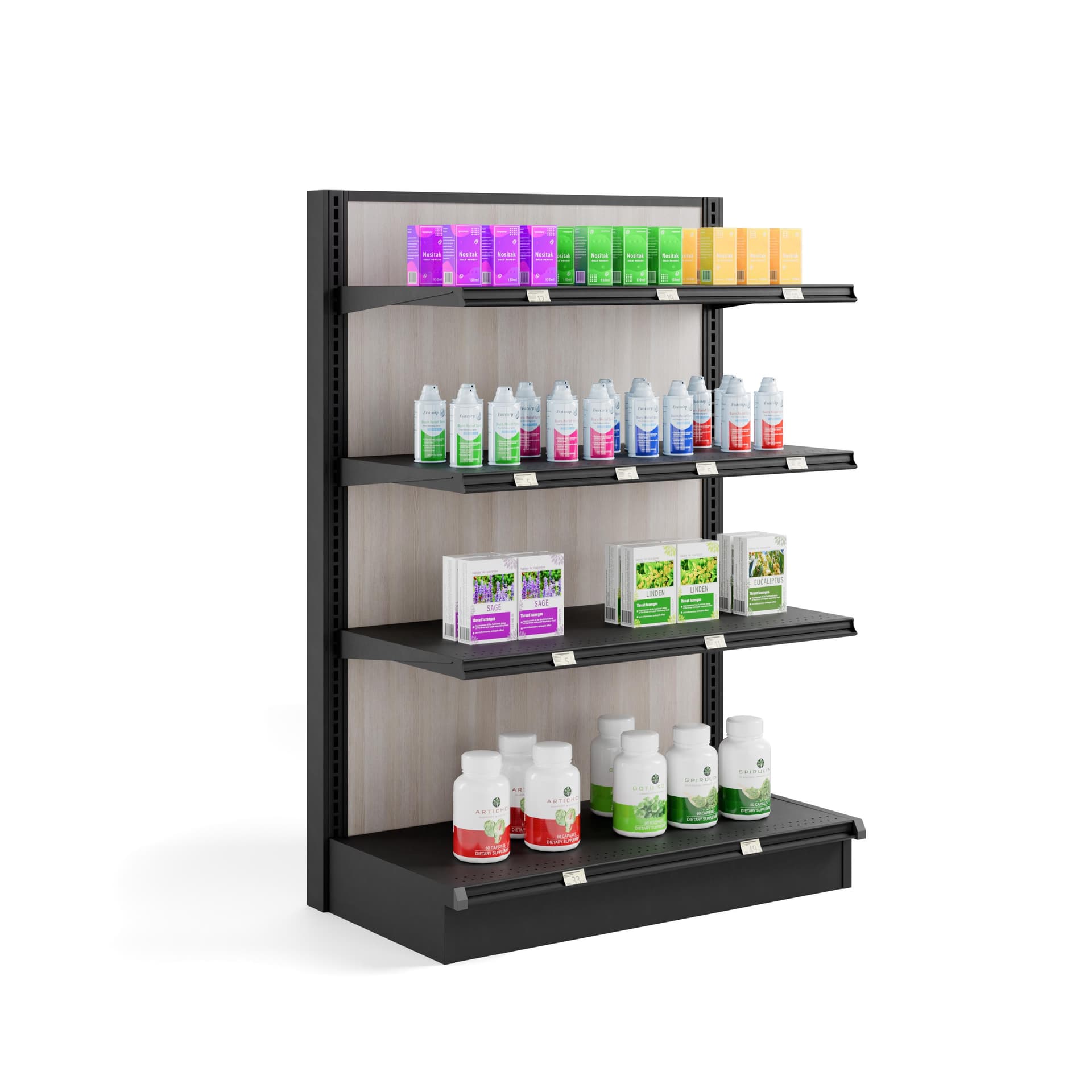 Endcap add-on for GDBL retail gondolas compatible being showcased with merchandise