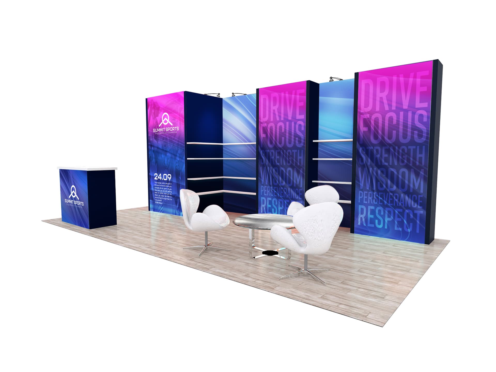 10x20 modular exhibit booth with full-size closet with door