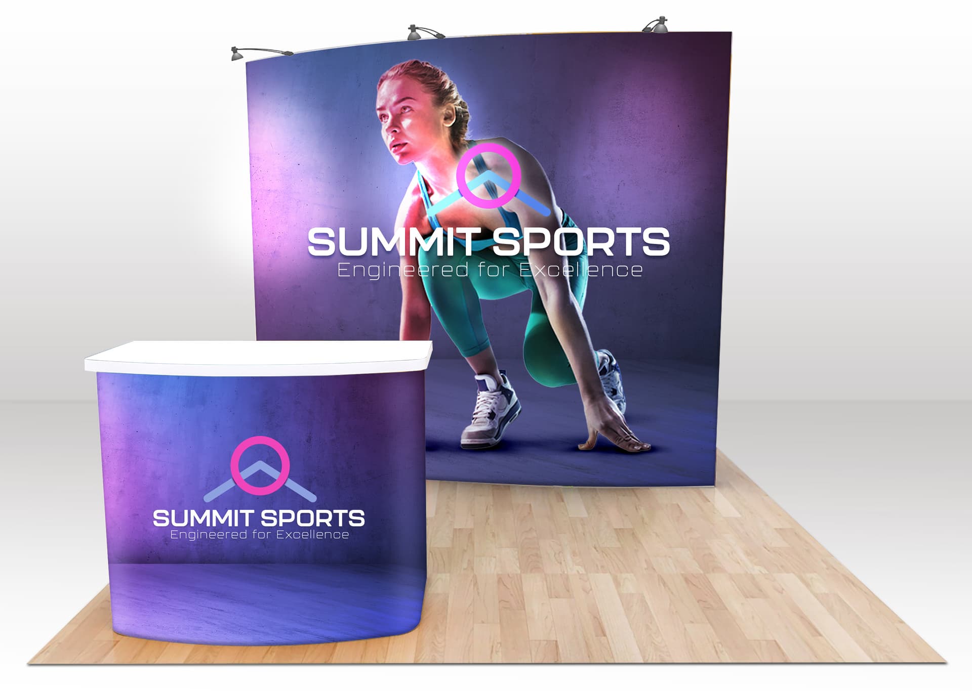 Modular trade show booth with LED stem lights 