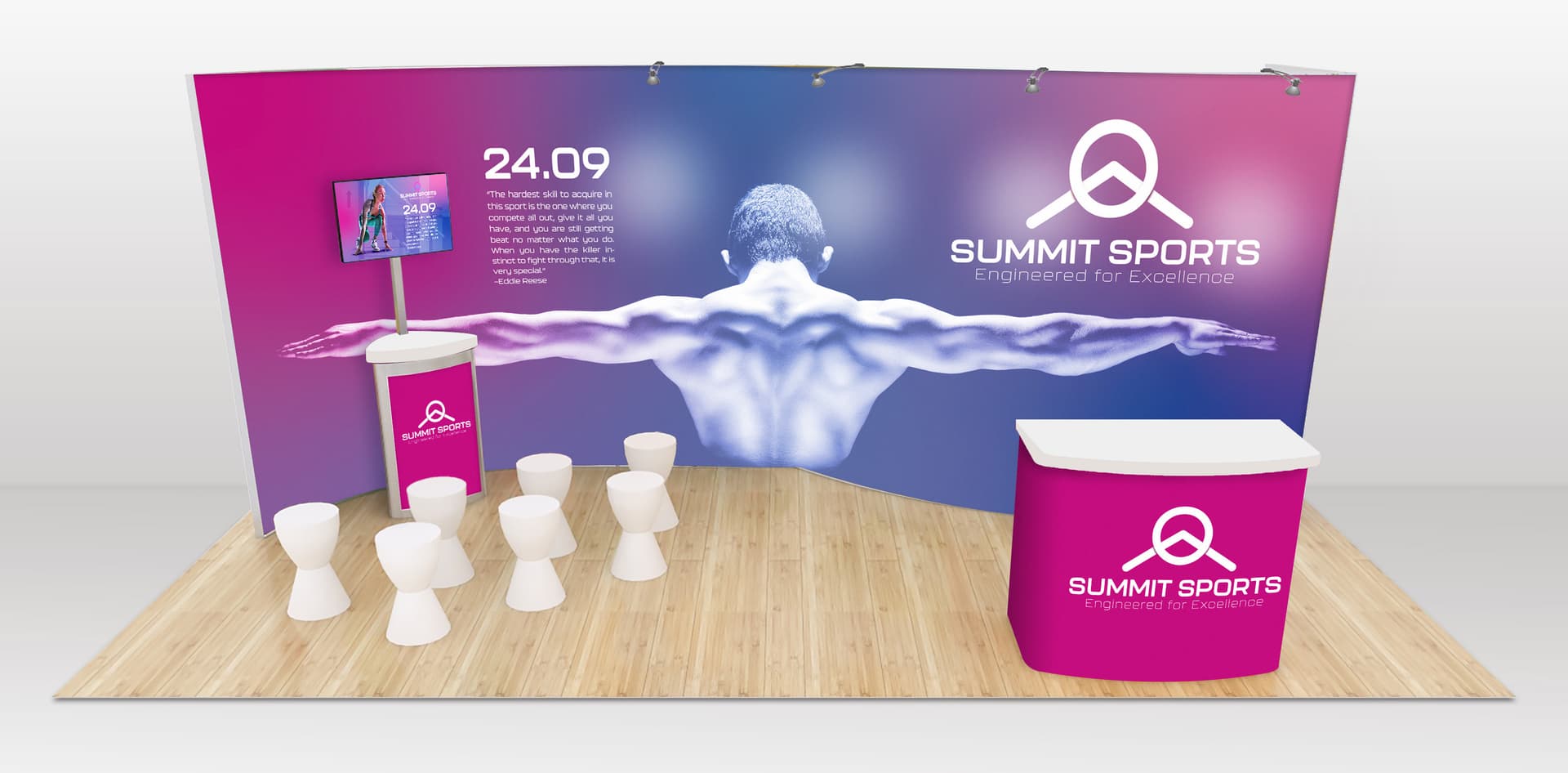 Modular trade show display with 4 LED stem lights 