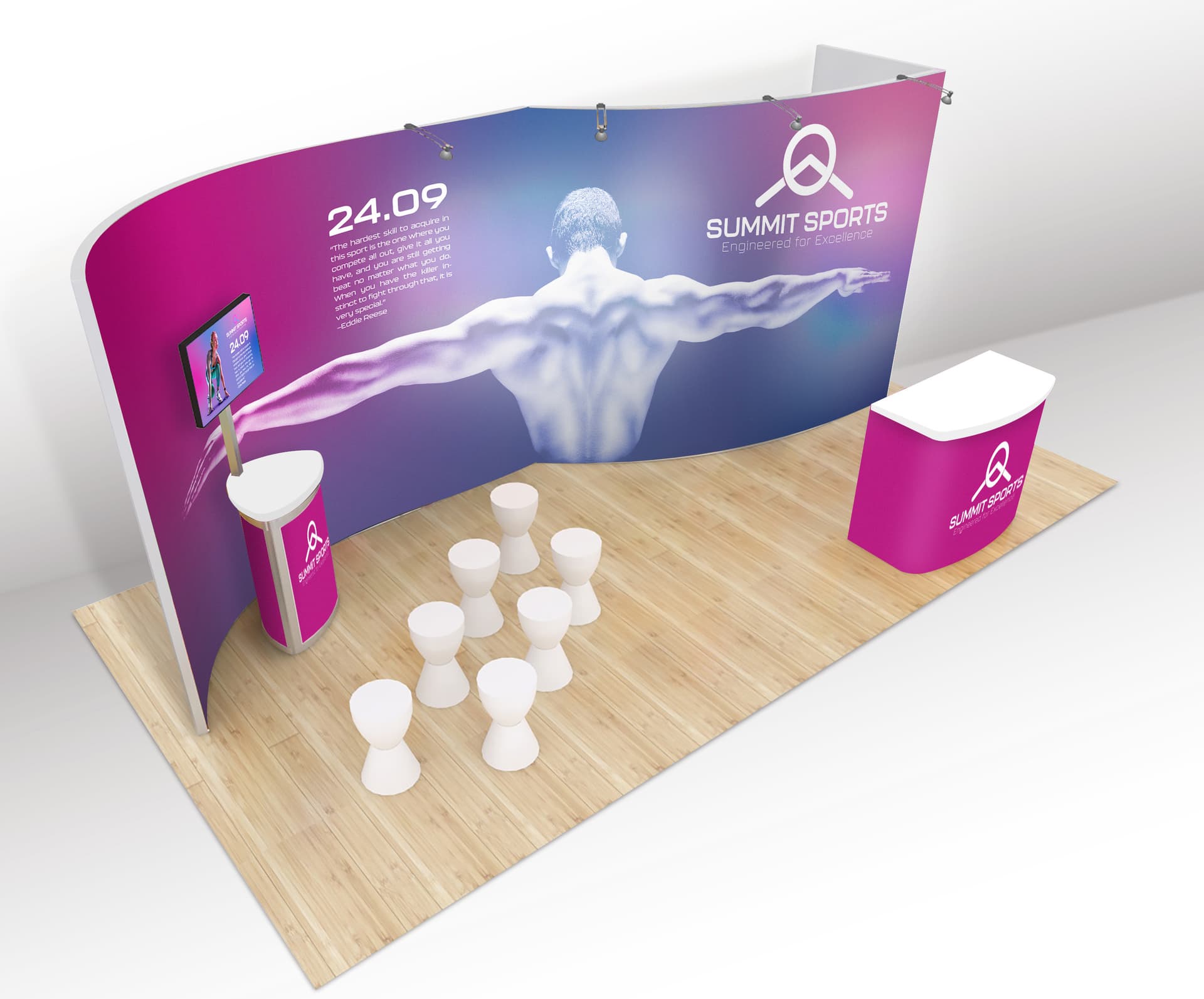 Modular trade show display with receptionist stand
