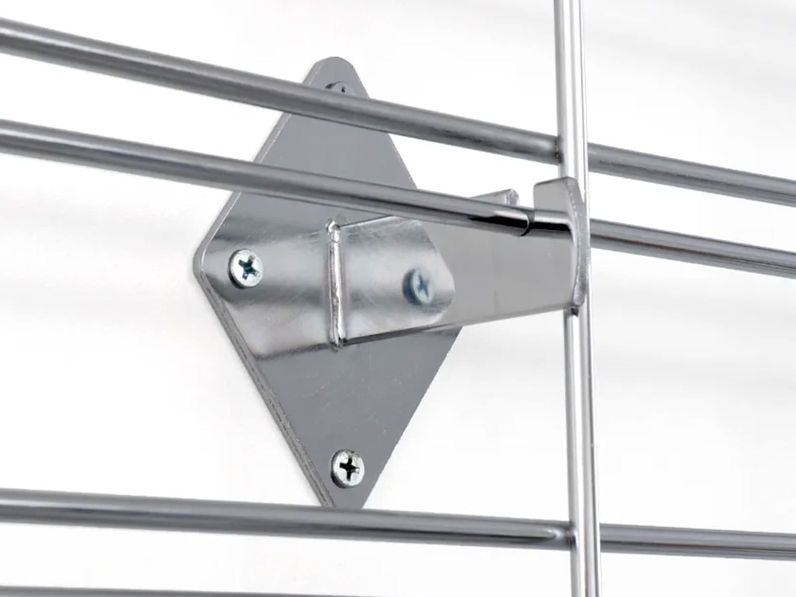 Gridwall mount brackets clip onto the steel wire matrix