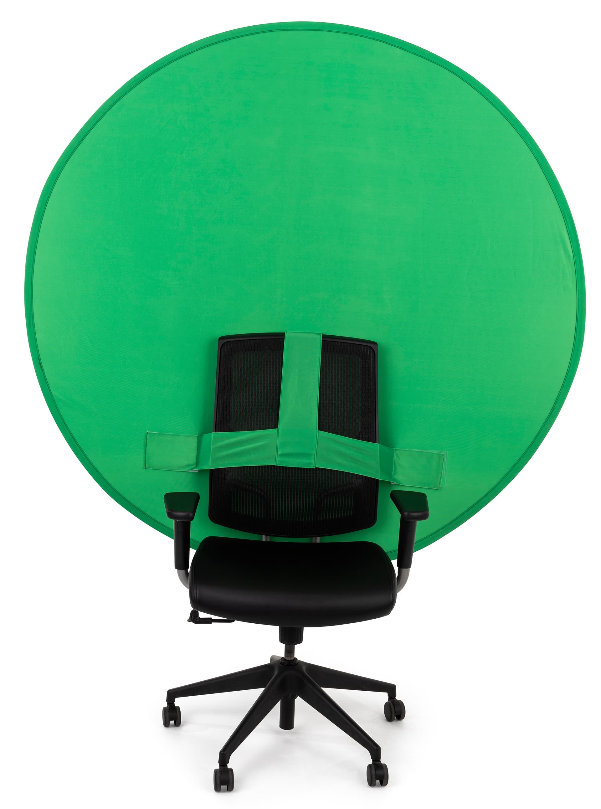 Portable chair mounted green screen with versatility for many chair styles