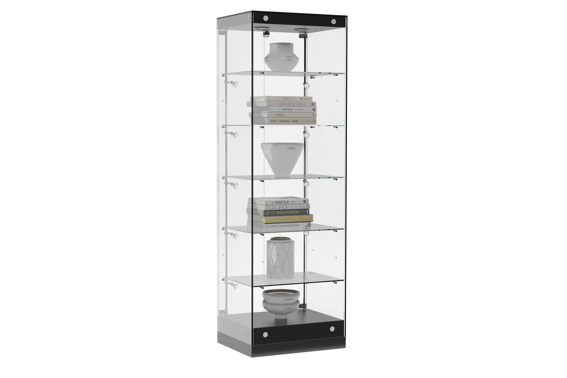 Glass Tower Cabinet with Frameless Design
