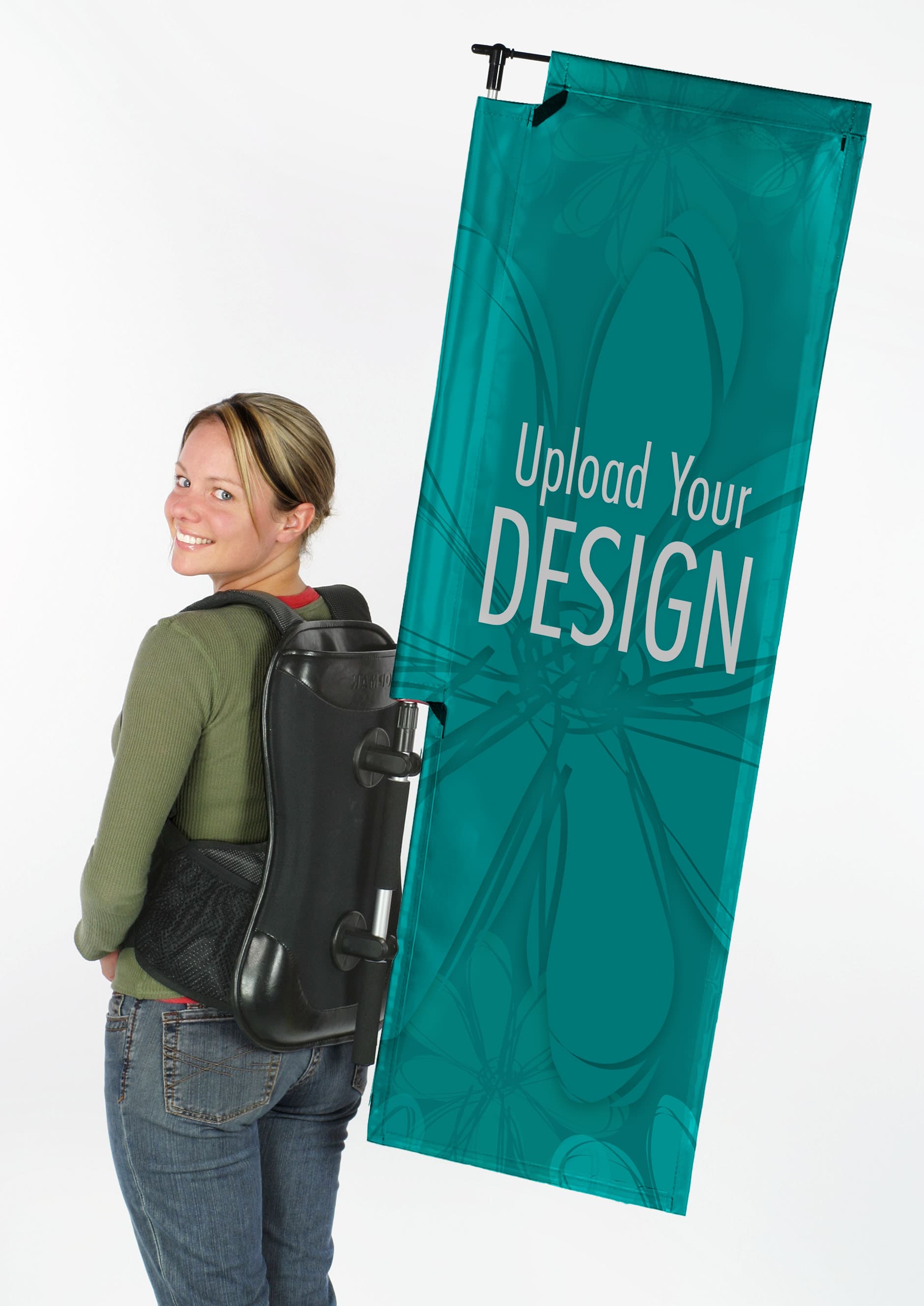 Walking flag backpack set with custom artwork