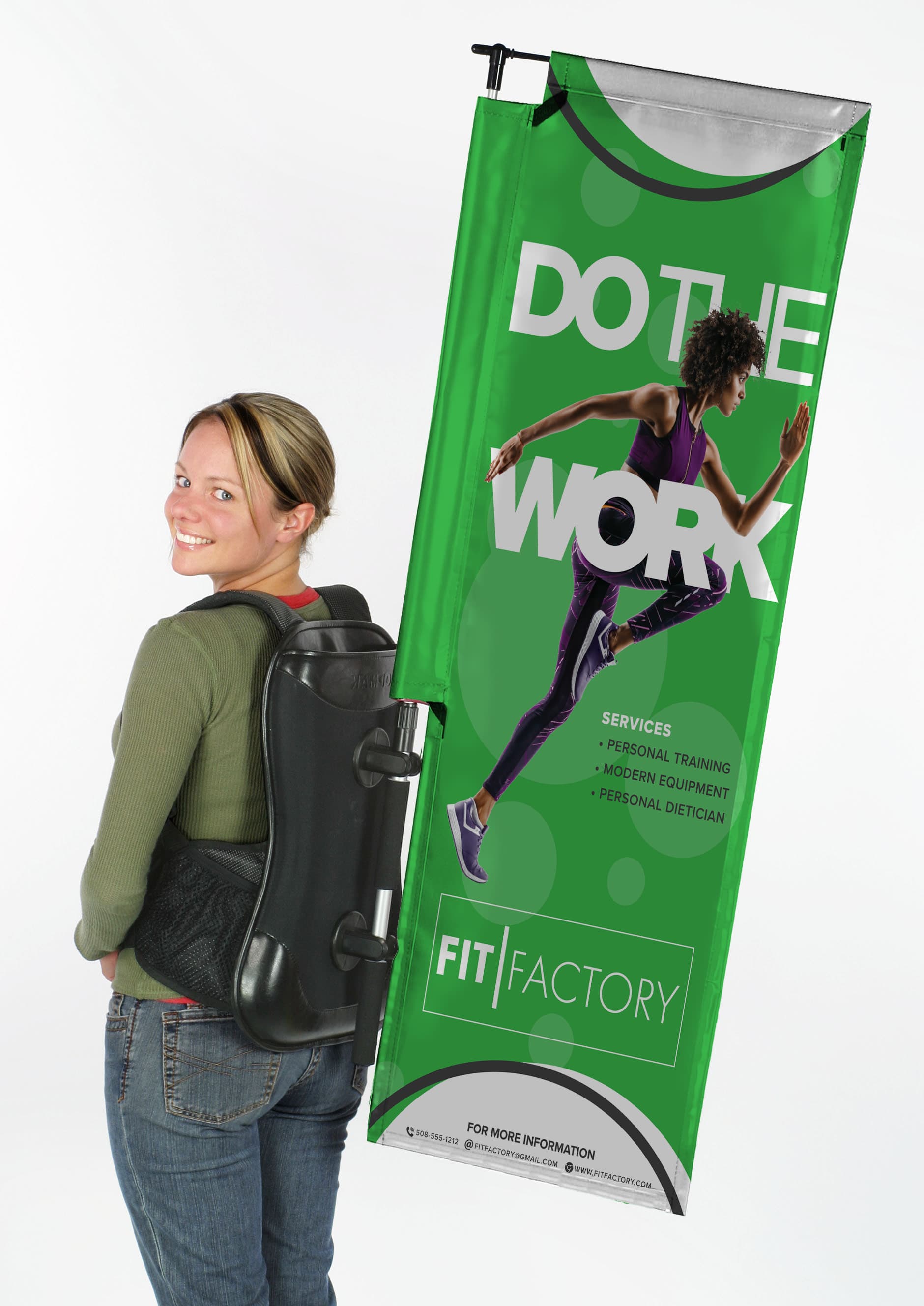 Walking flag backpack set with double sided printing