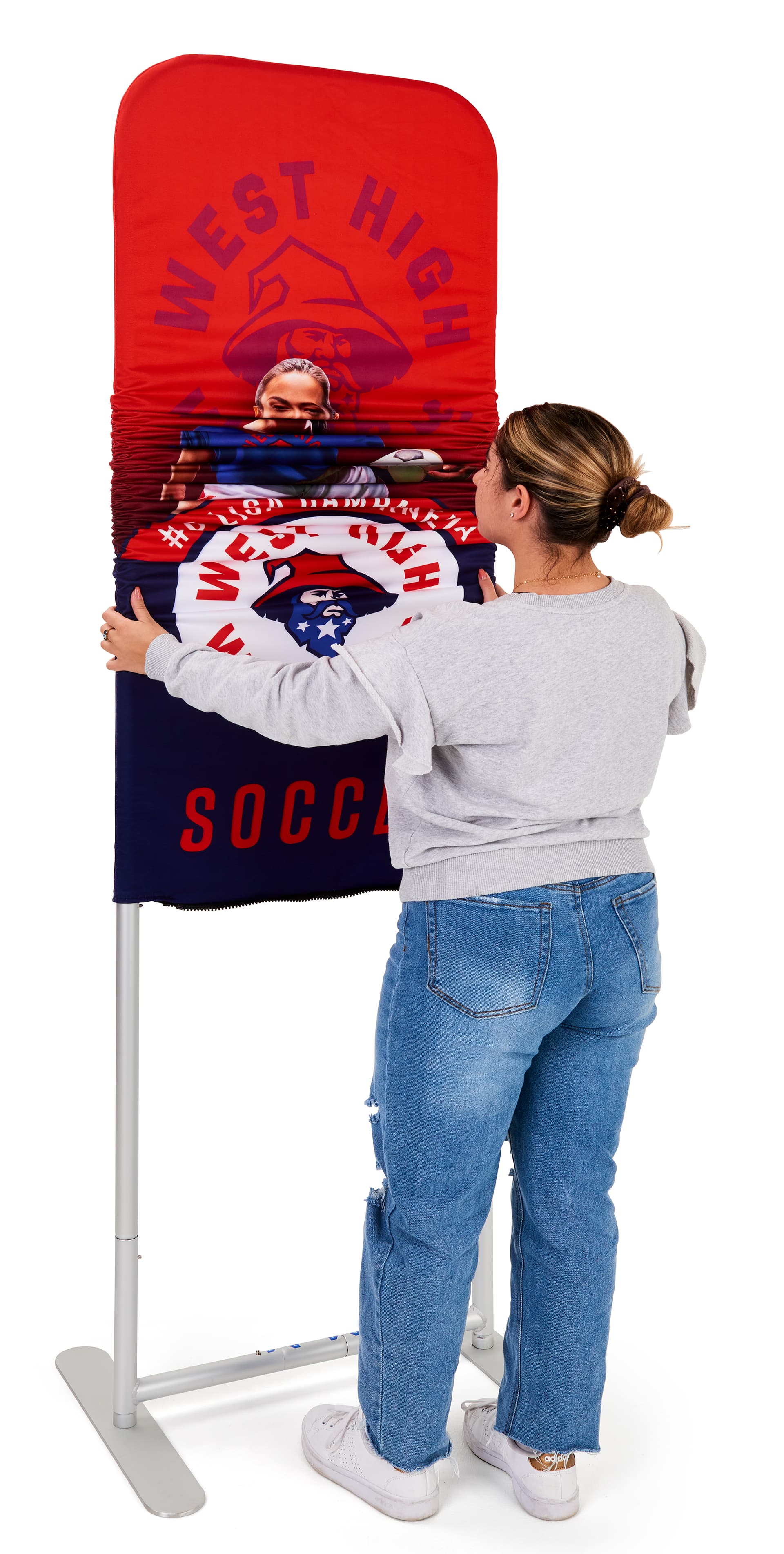 24 inch x 78.75 inch personalized slip top banner stand with double-sided graphics 