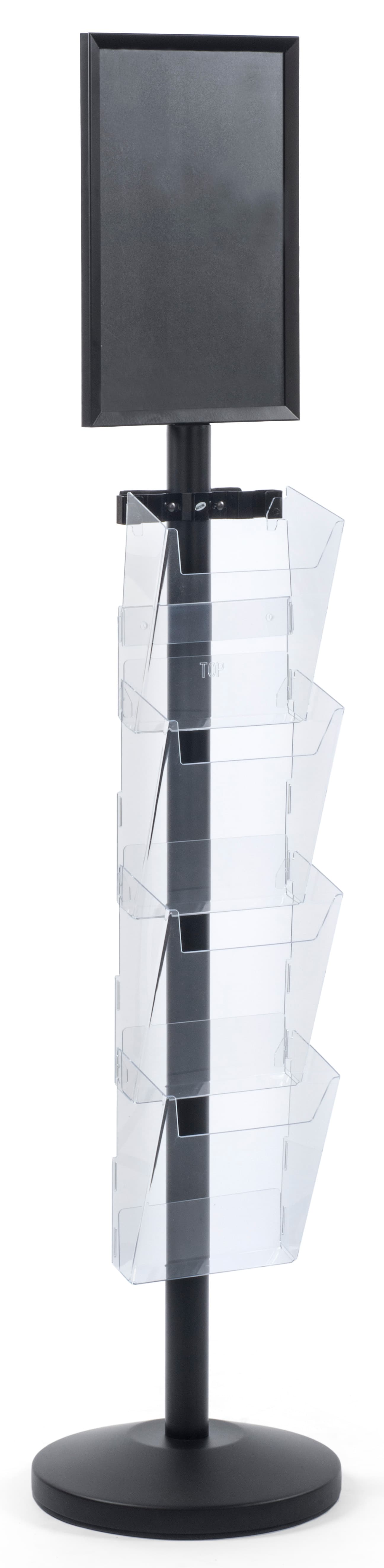 11” x 17” Sign Post with 4 Clear Literature Pockets, Stainless Steel