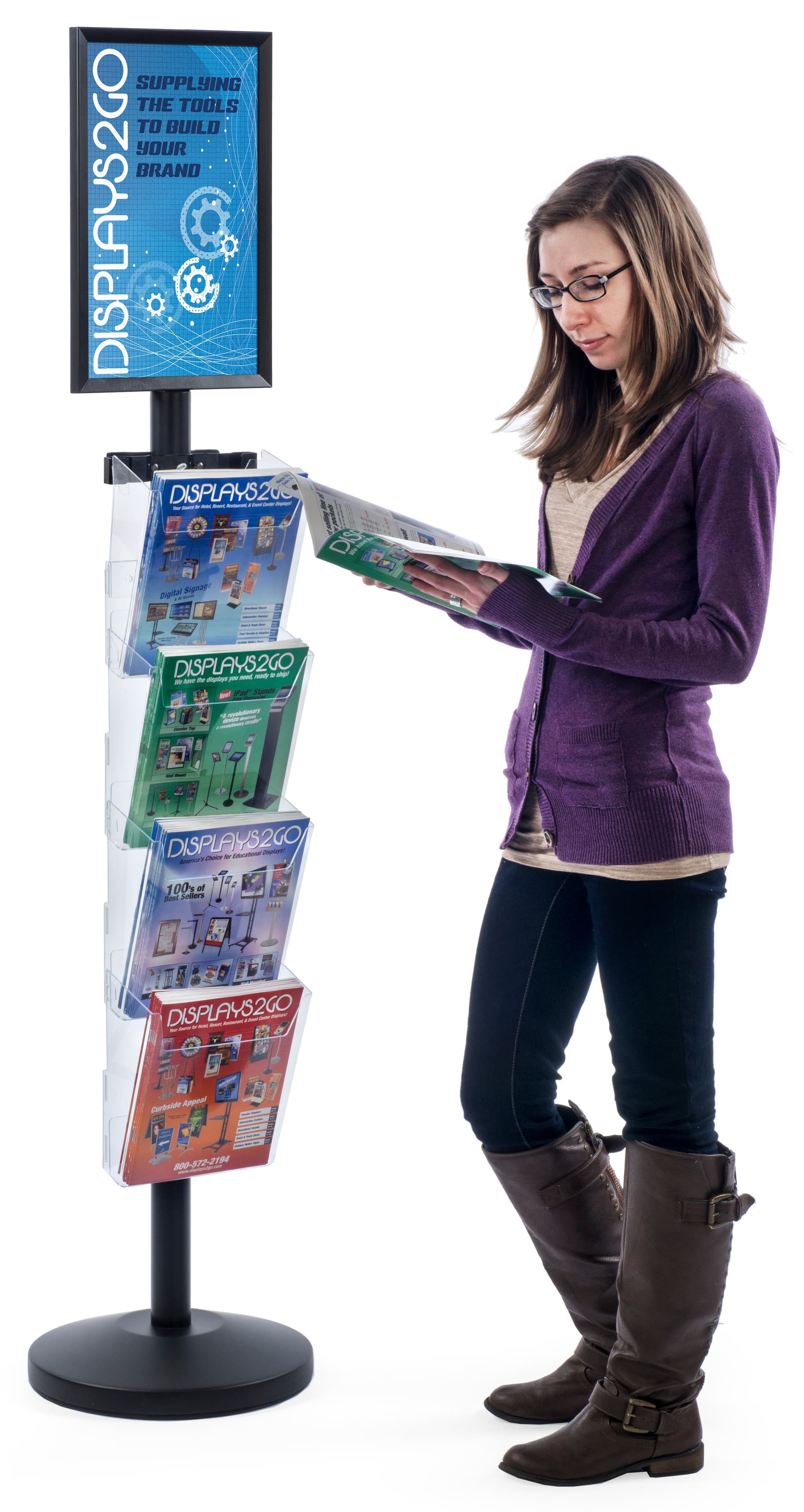 11” x 17” Sign Post with 4 Clear Literature Pockets, .25" Sign Thickness