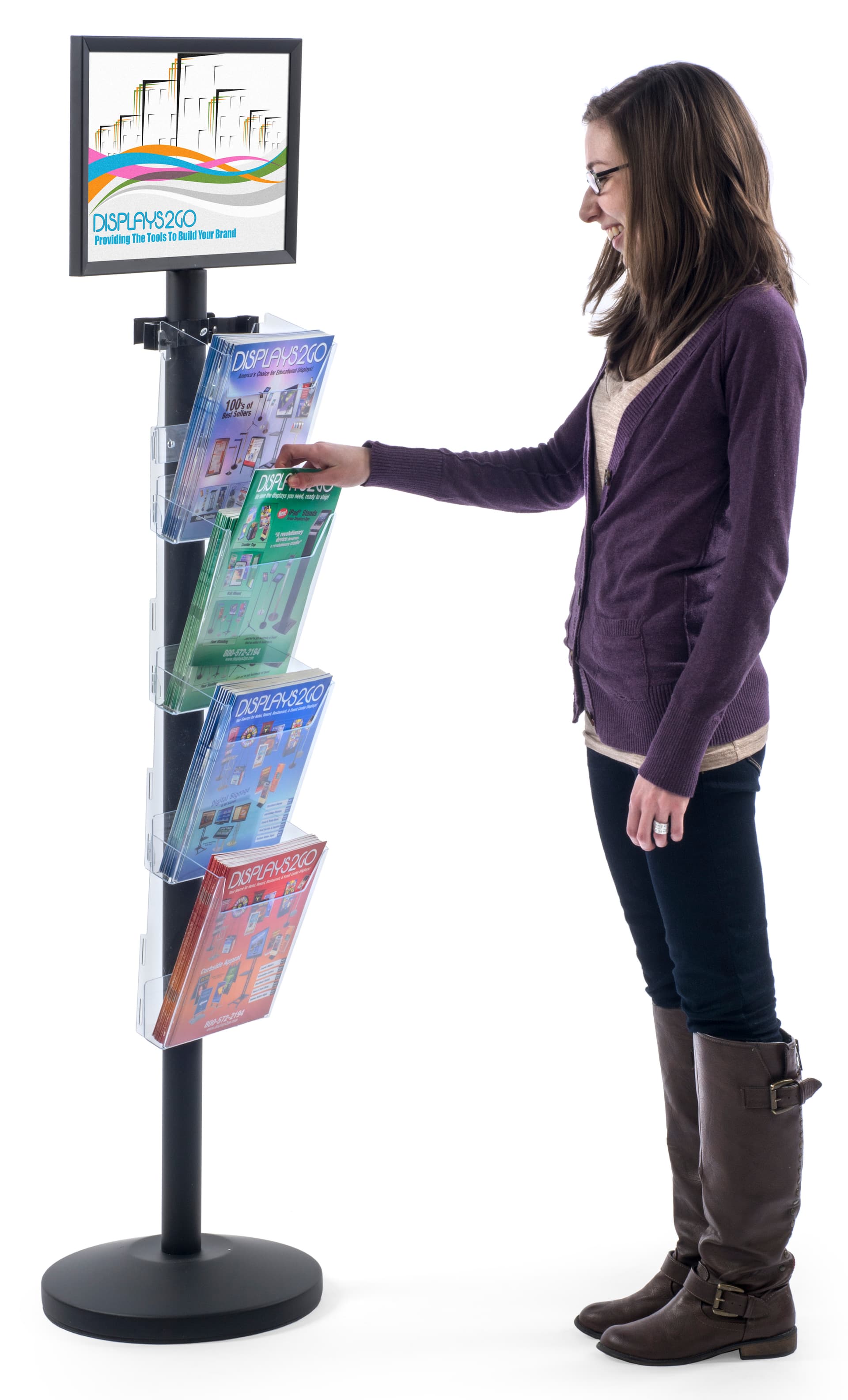 17” x 11” Sign Post with 4 Clear Literature Pockets, .25" Max Sign Thickness 