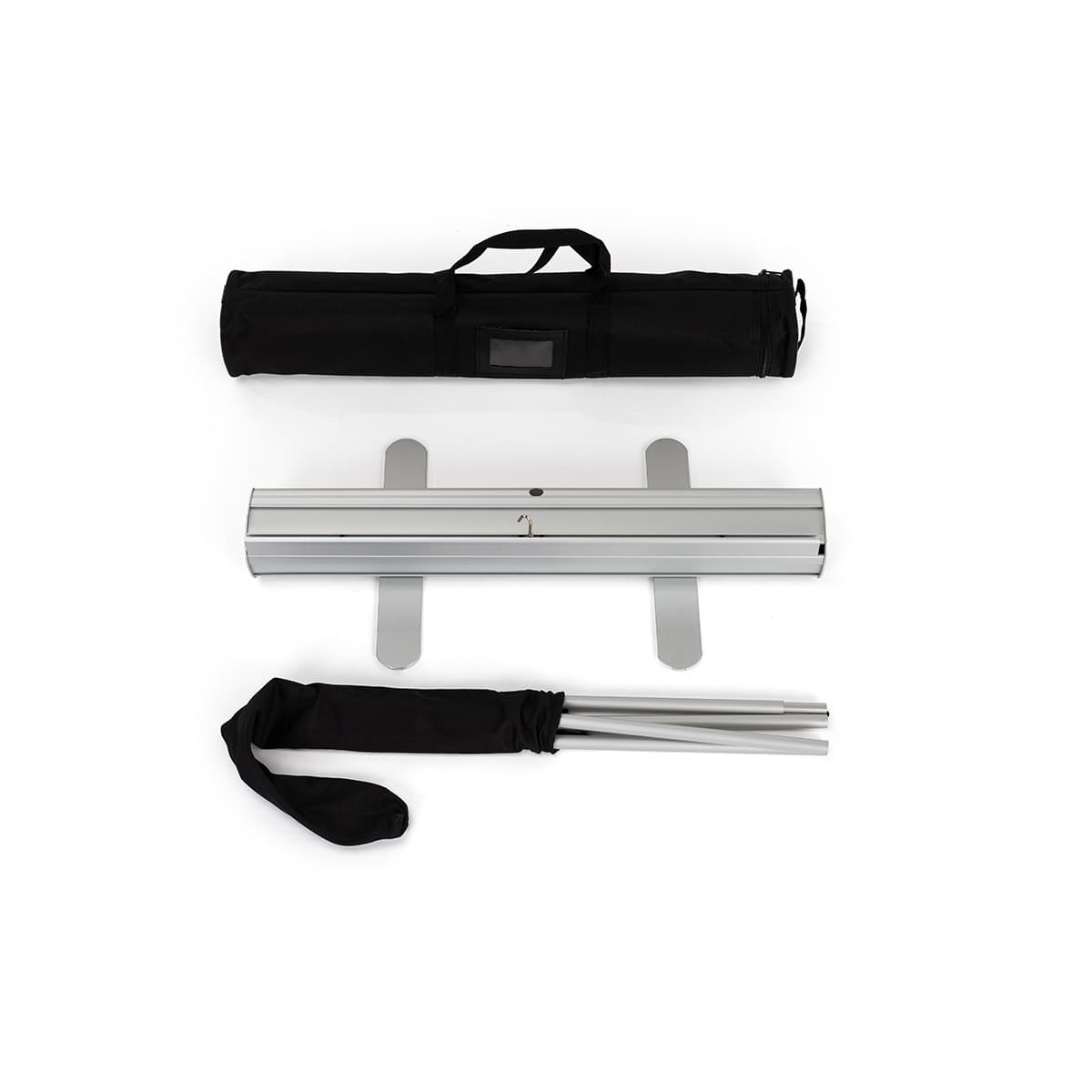 Budget narrow base retractable banner stand with black carry bag