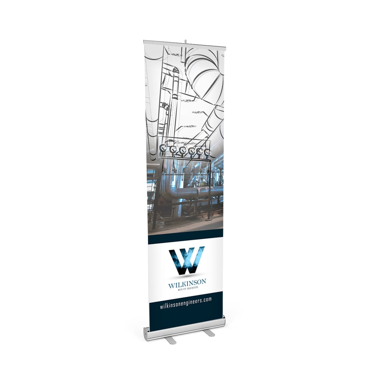 Budget narrow base retractable banner stand with custom artwork