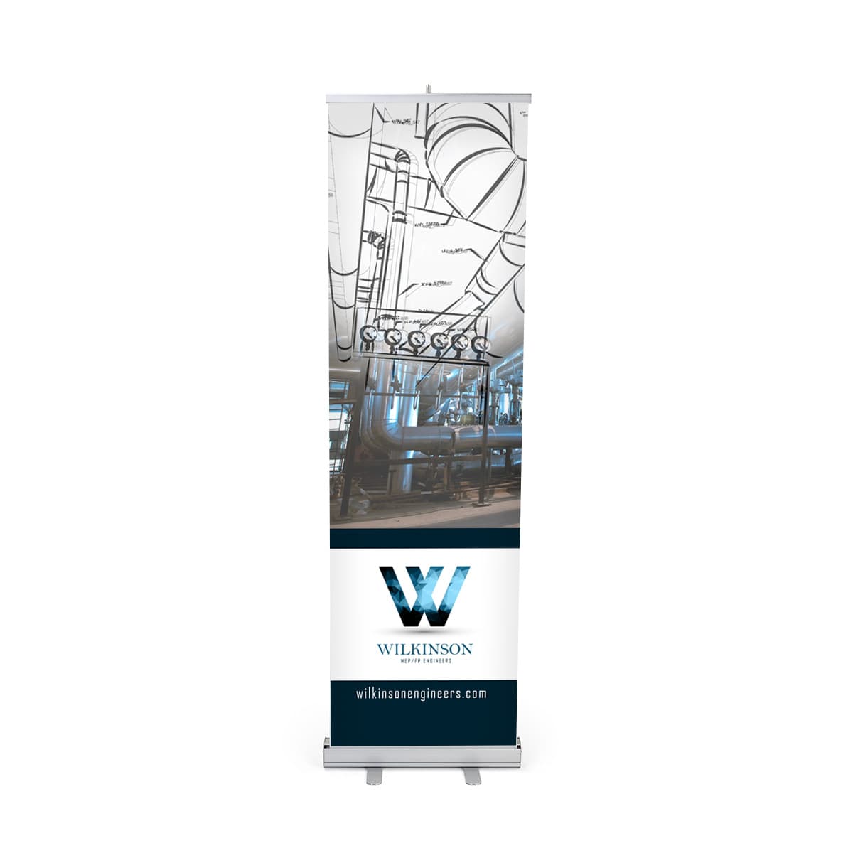 Budget narrow base retractable banner stand measures 24 inches wide