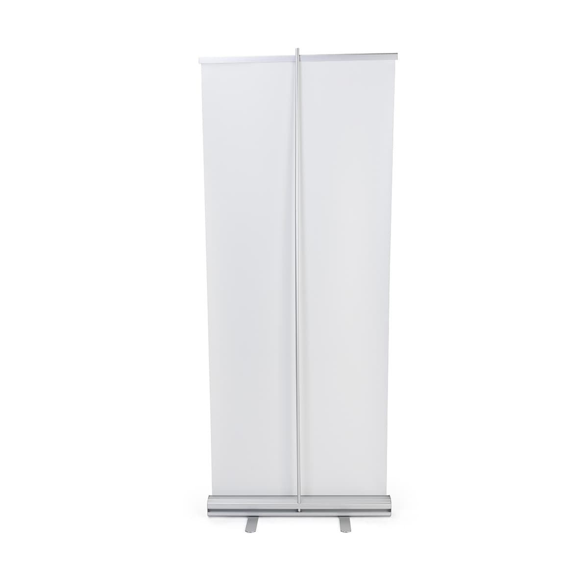 Budget narrow base retractable banner stand measures 80 inches tall 