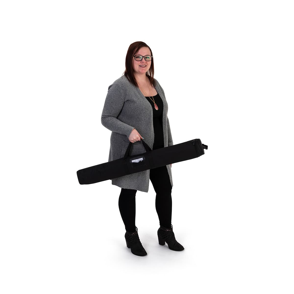 Budget narrow base retractable banner stand with carry bag