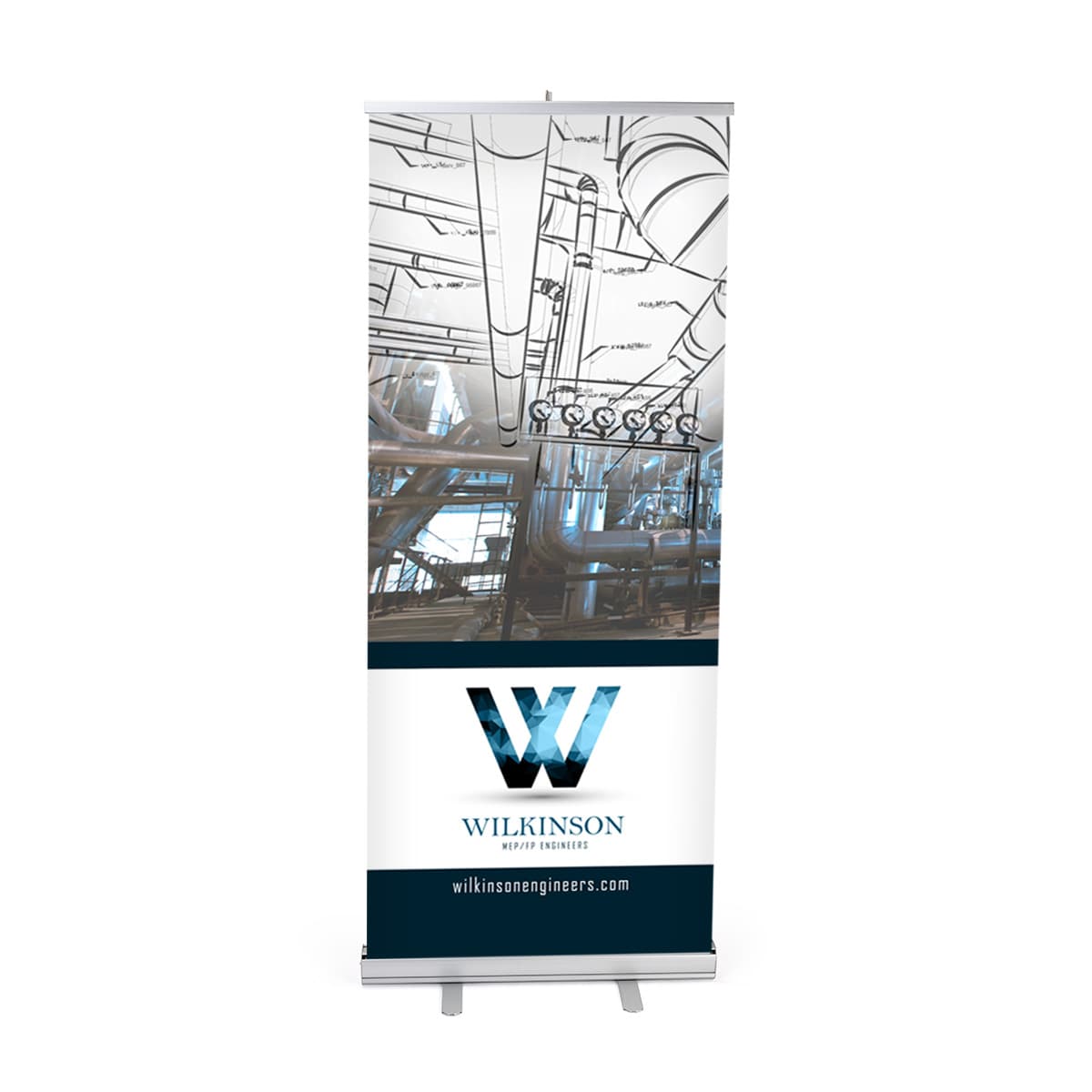 Budget narrow base retractable banner stand measures 33 inches wide 