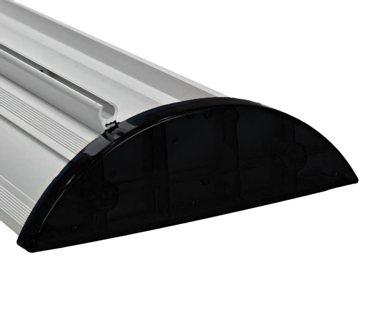 End caps for wide base retractable stands are made of ABS plastic