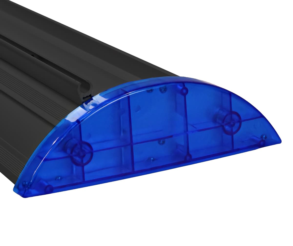 Premium wide base retractable banner stand with blue end caps