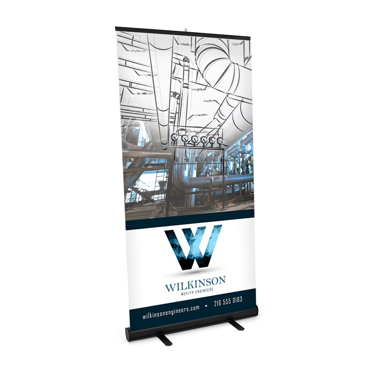 Budget narrow base retractable banner stand measures 80 inches tall