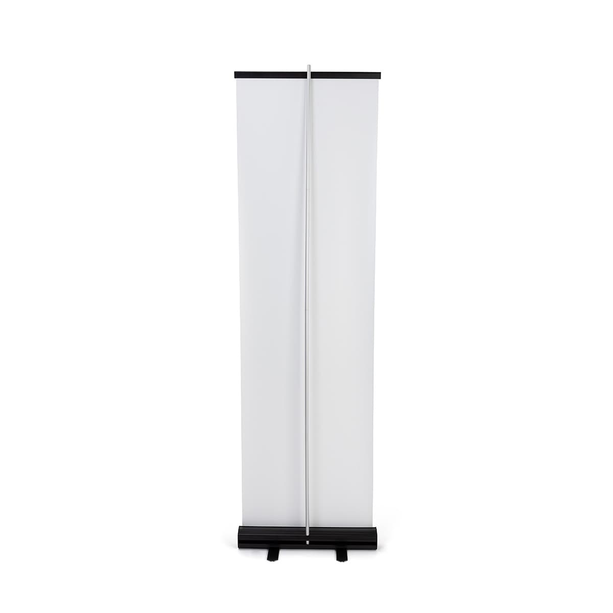 Budget narrow base retractable banner stand with custom stay flat vinyl panel