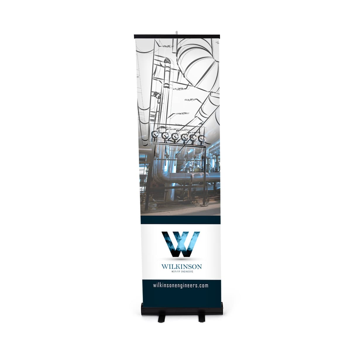 Budget narrow base retractable banner stand with full color graphics