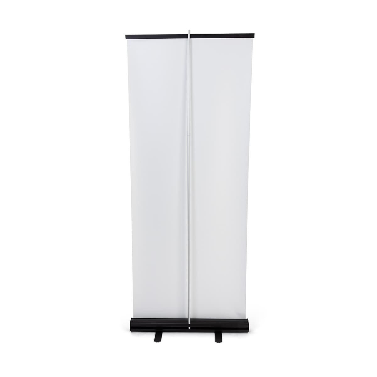 Budget narrow base retractable banner stand measures 80 feet tall