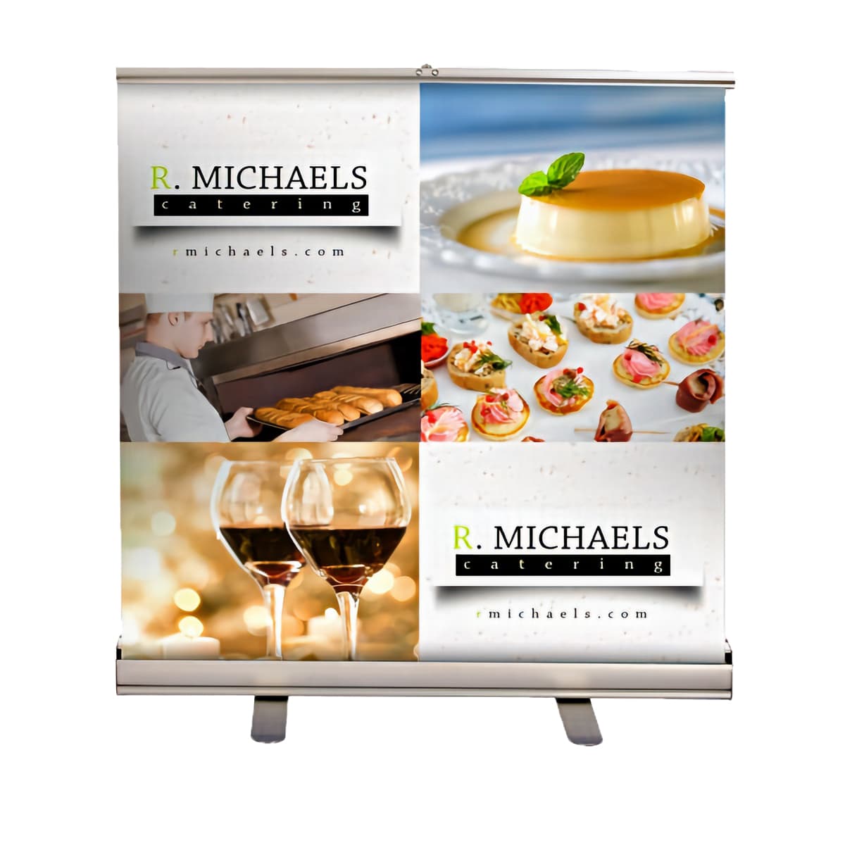 Budget tabletop banner stand with full color artwork 