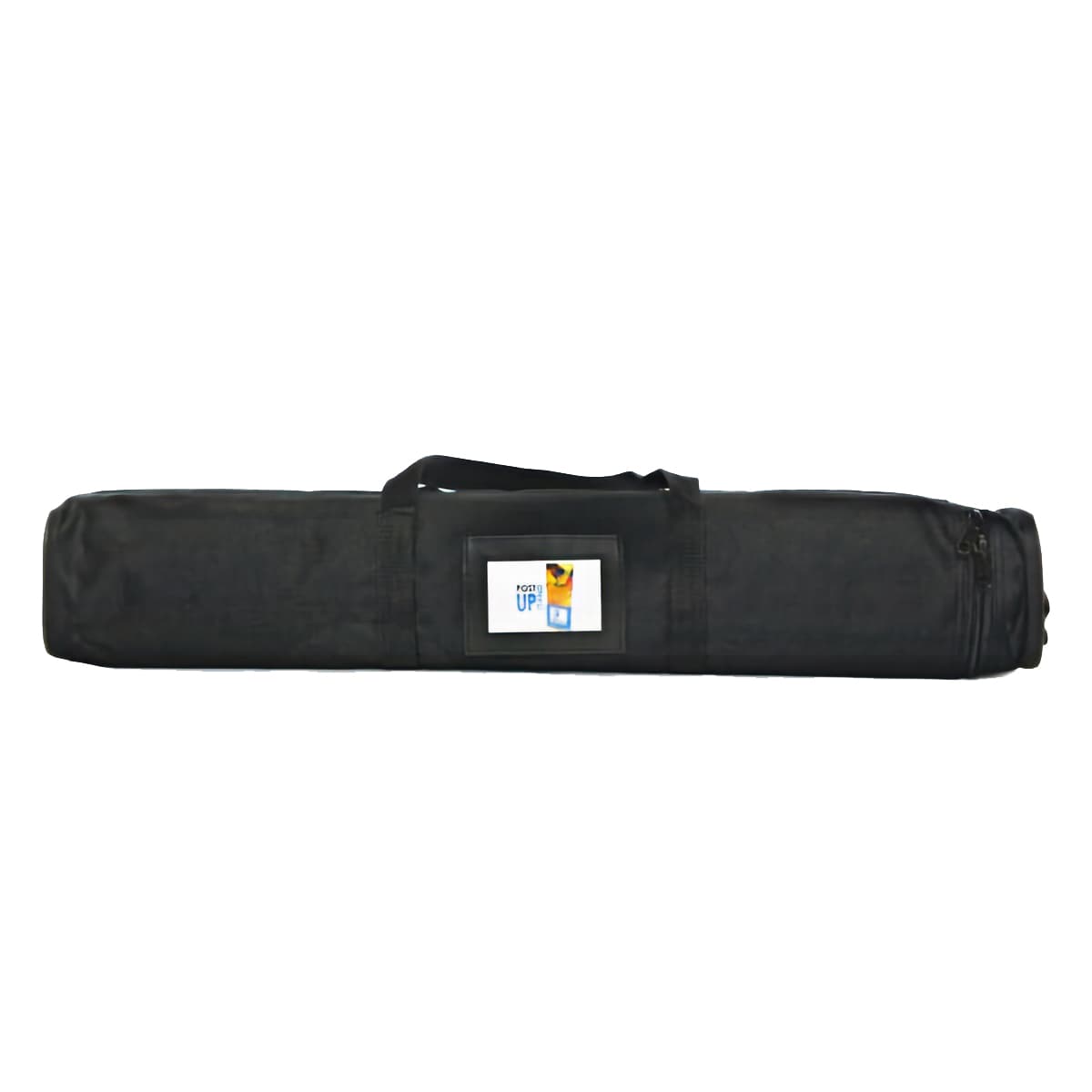 Budget tabletop banner stand with black canvas carrying tote